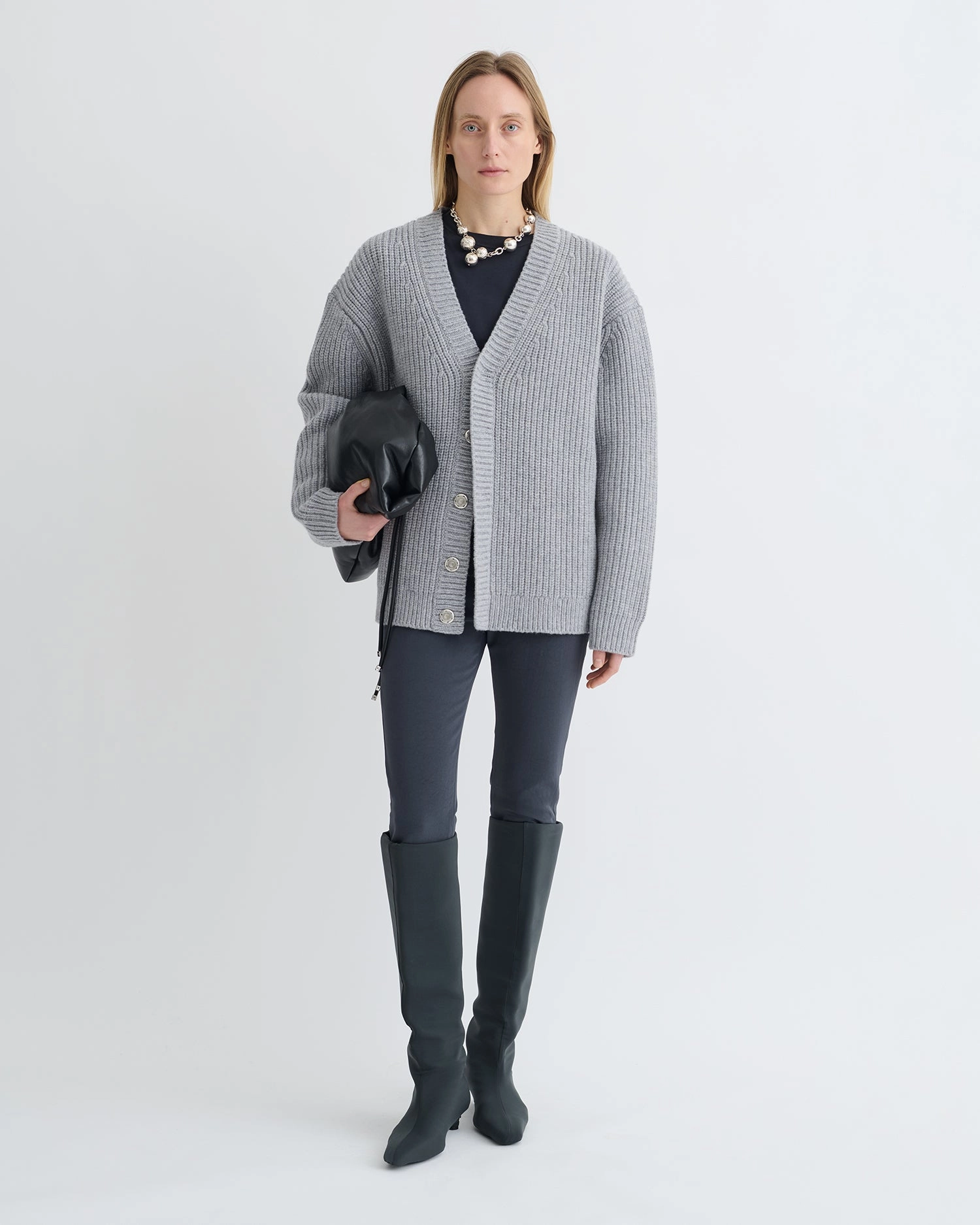 Wide Hem Detail Varten - Merino and Cashmere-Blend Cardigan - Light Grey