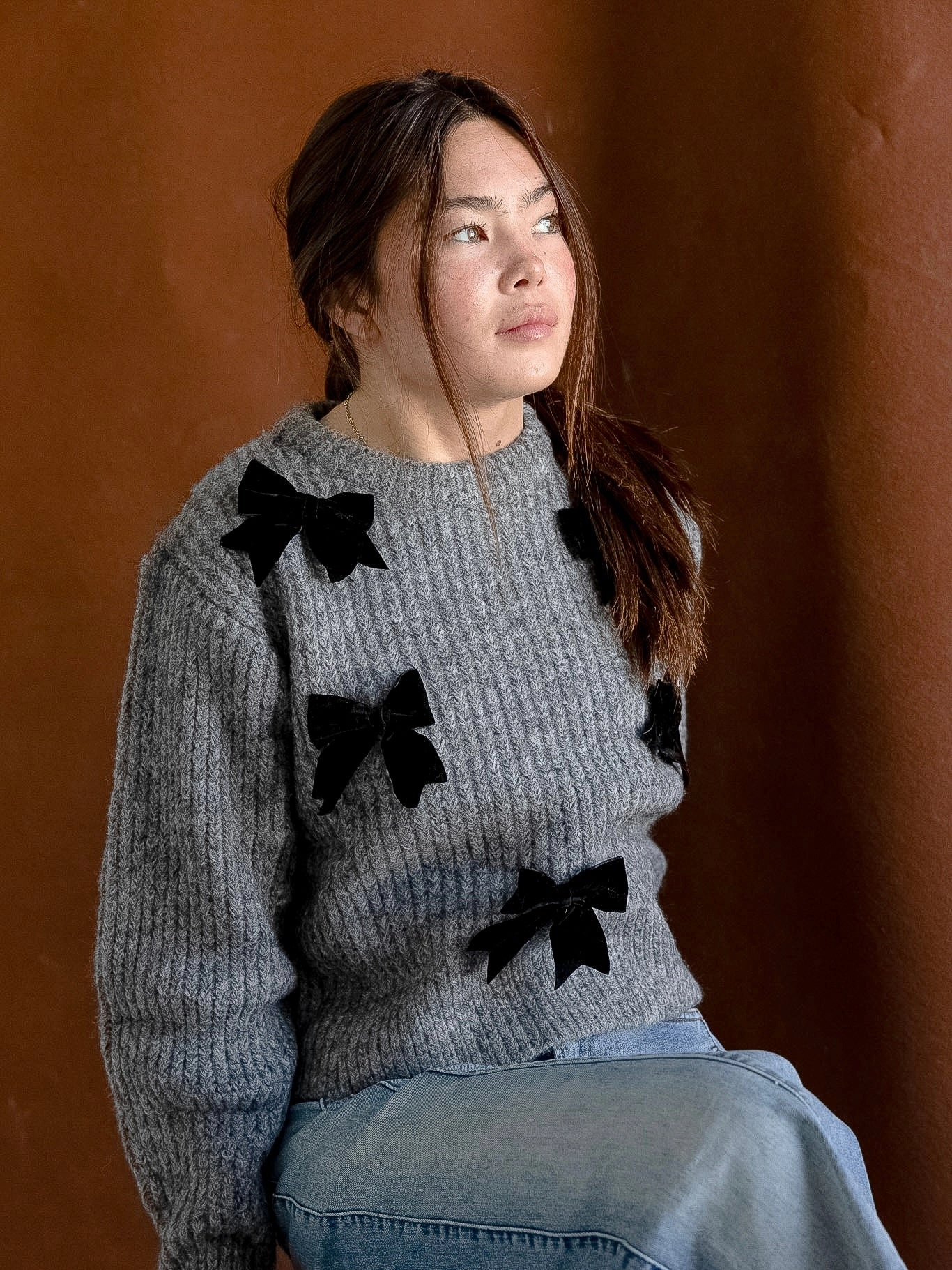 Velvet Bow Sweater Fresh Season Simple Layered