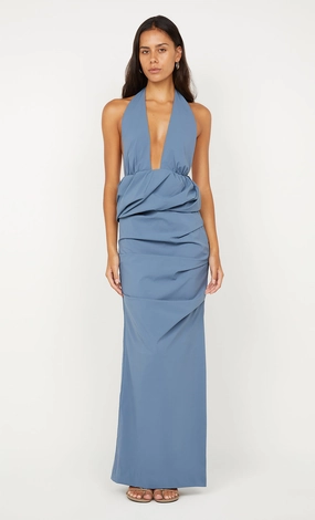 PRISCILLA BUBBLE MAXI DRESS - STEEL BLUE Soft Feel Night wear