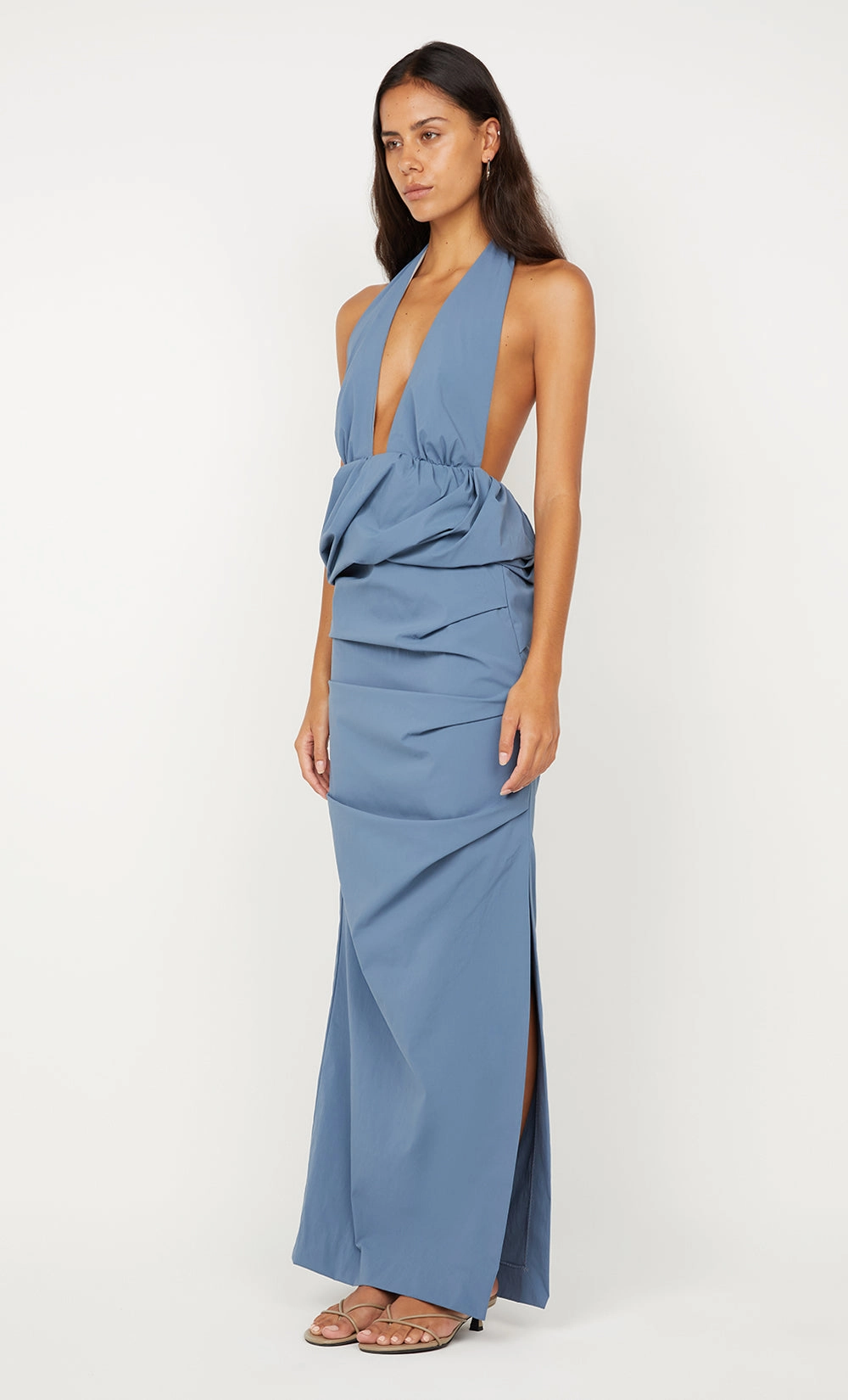 Curve Friendly PRISCILLA BUBBLE MAXI DRESS - STEEL BLUE