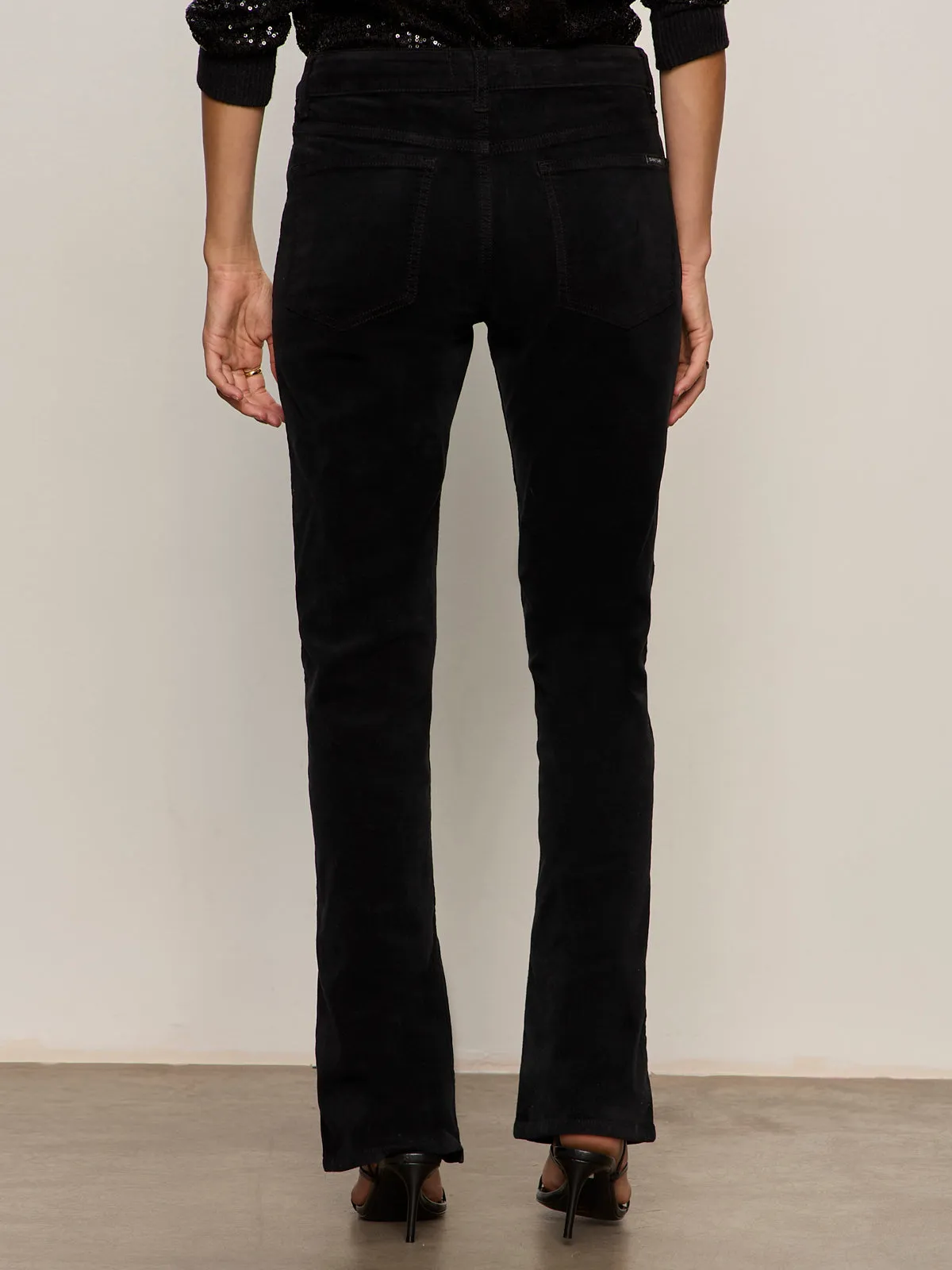Velveteen Brook Bootcut Pant Black Petite Sizing Flexible Ribbing Silicone Print Detail