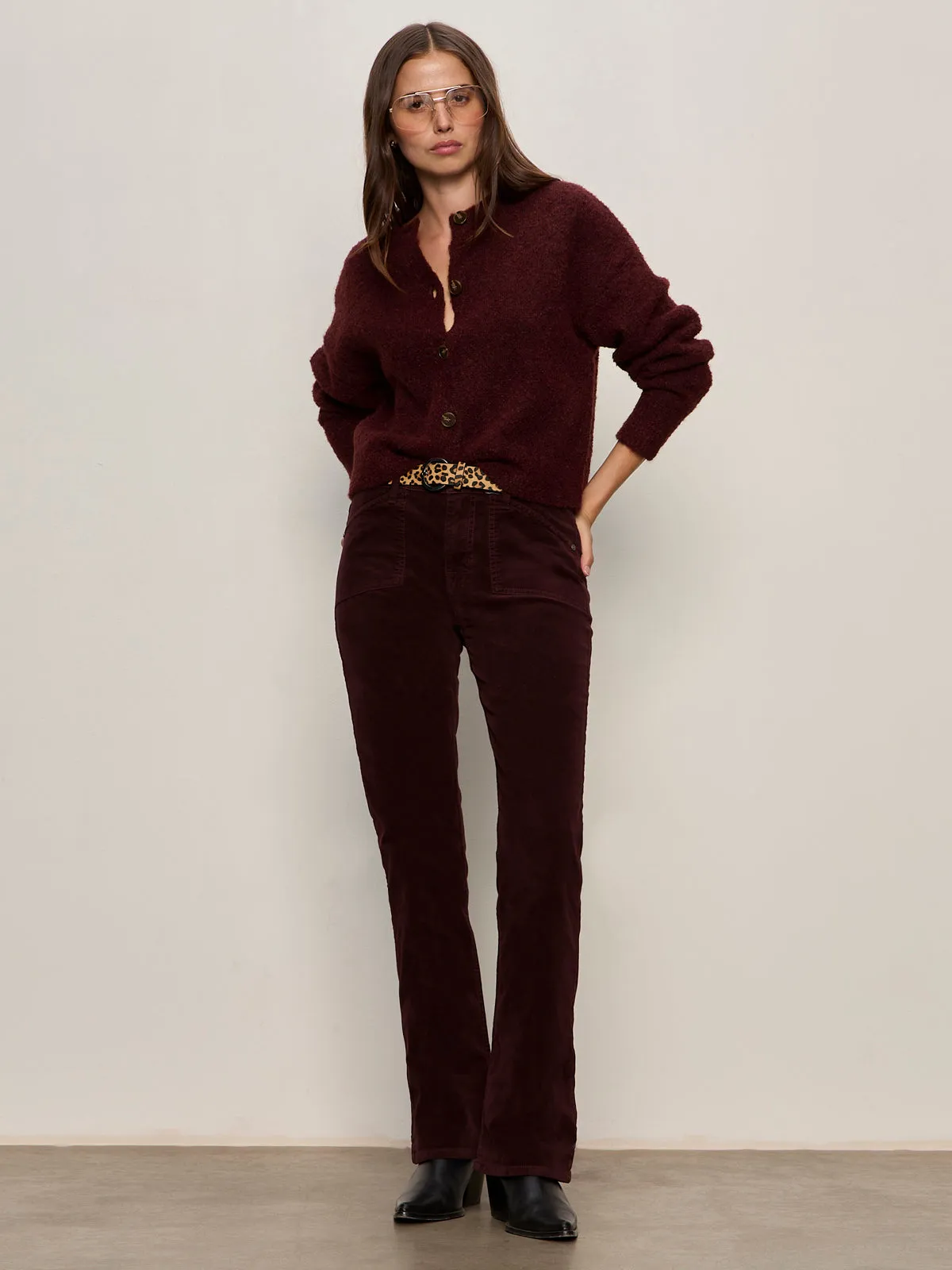 FlexFit Technology WaffleWeave Velveteen Brook Bootcut Pant Dark Crimson Petite Sizing