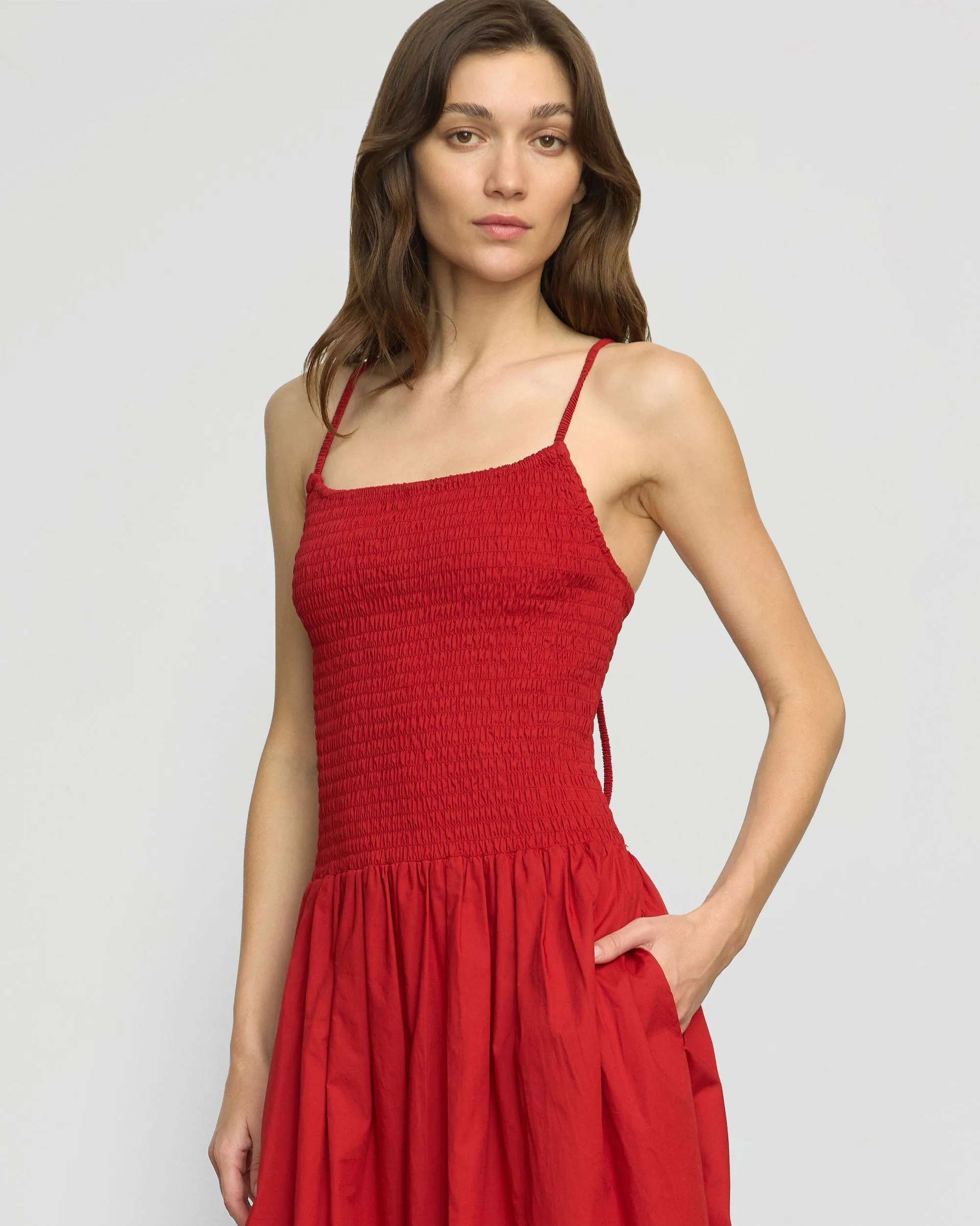 Venus Smocked Organic Cotton Midi Dress Feminine Energy
