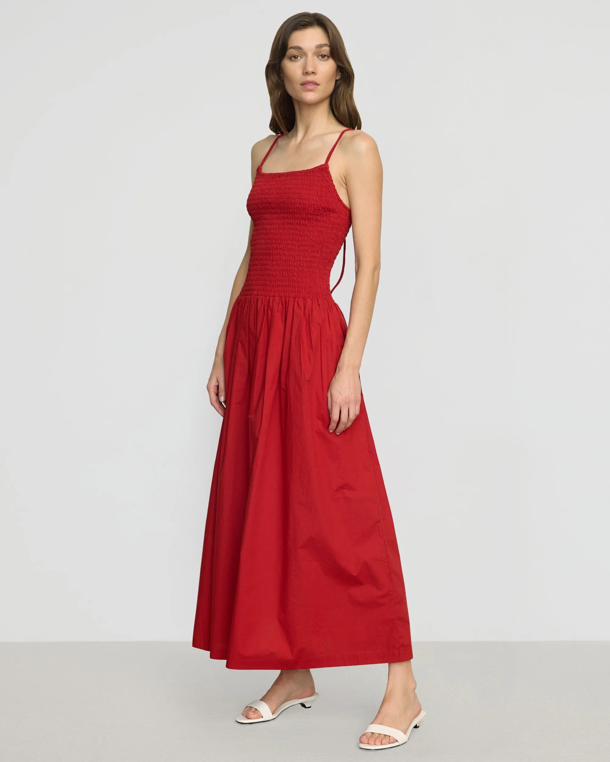 Venus Smocked Organic Cotton Midi Dress Wrinkle-Free-Finish