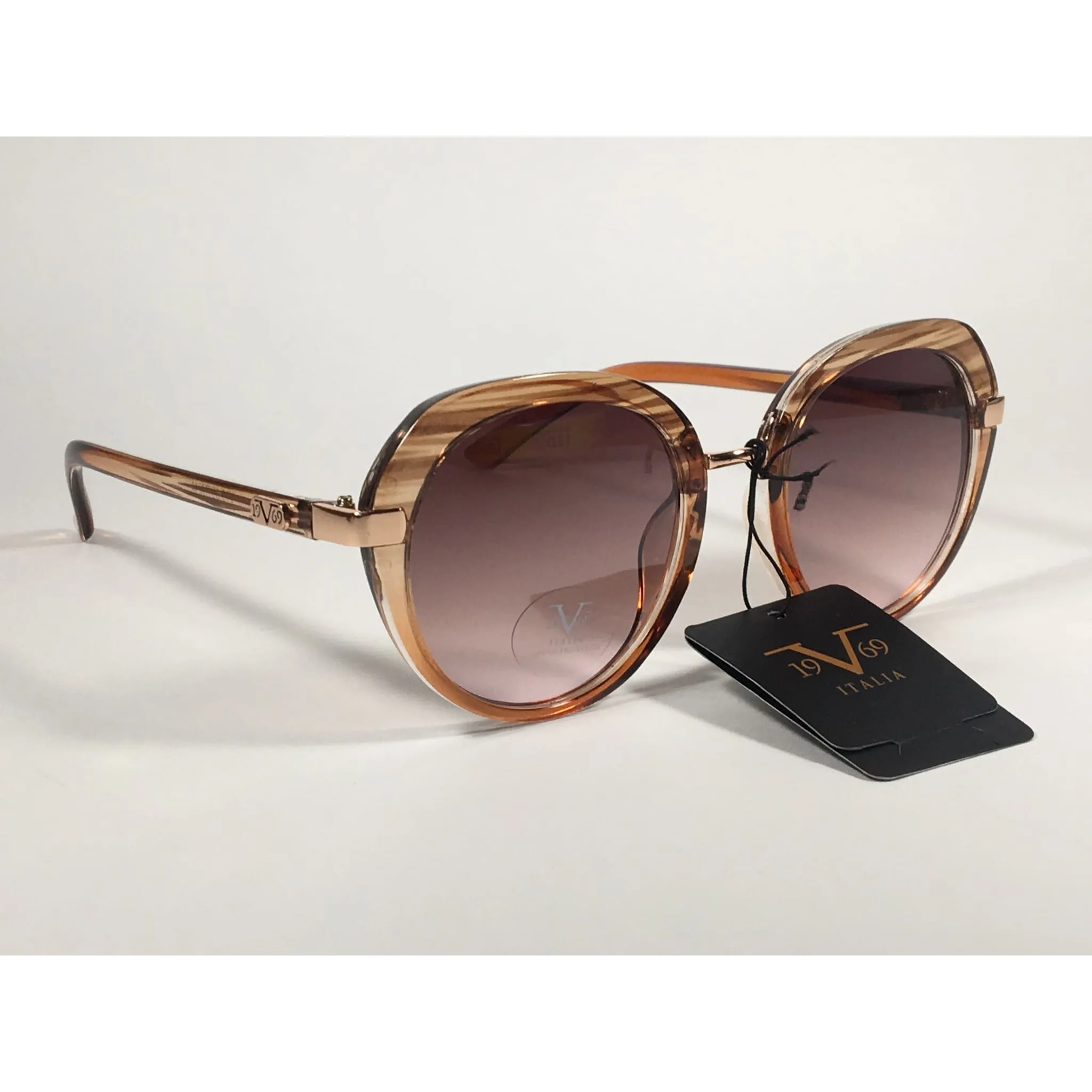 Versace 19V69 Italia CHPTR MATILDA Round Sunglasses Brown Wood Clear Brown Gradient Lens