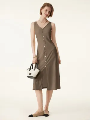 Multi-wear V-neck Button Front Midi Vest Dress Tailored Cut
