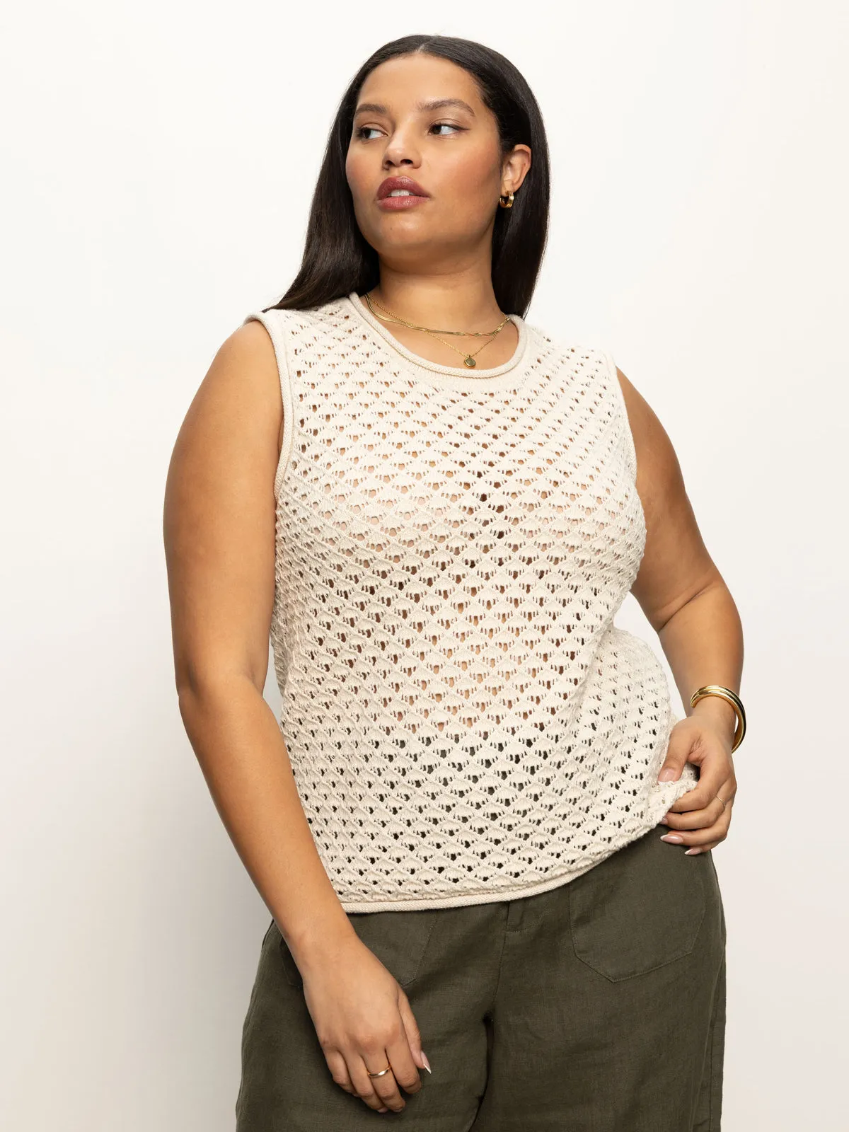 Summer Polo Crochet Shell Sweater Eco Natural Extended Sizing