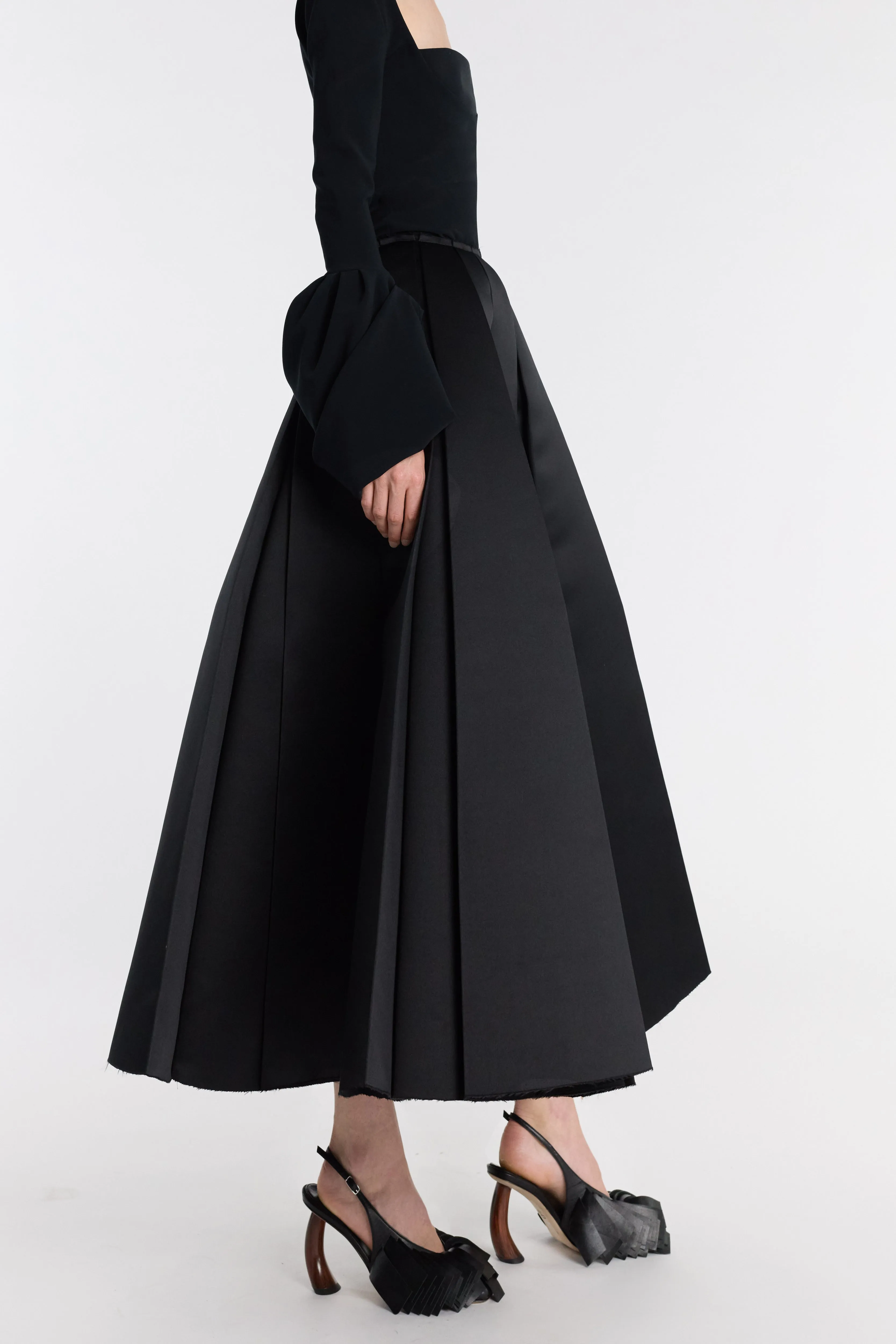 Breathable fabric Satin Panelled Skirt Black