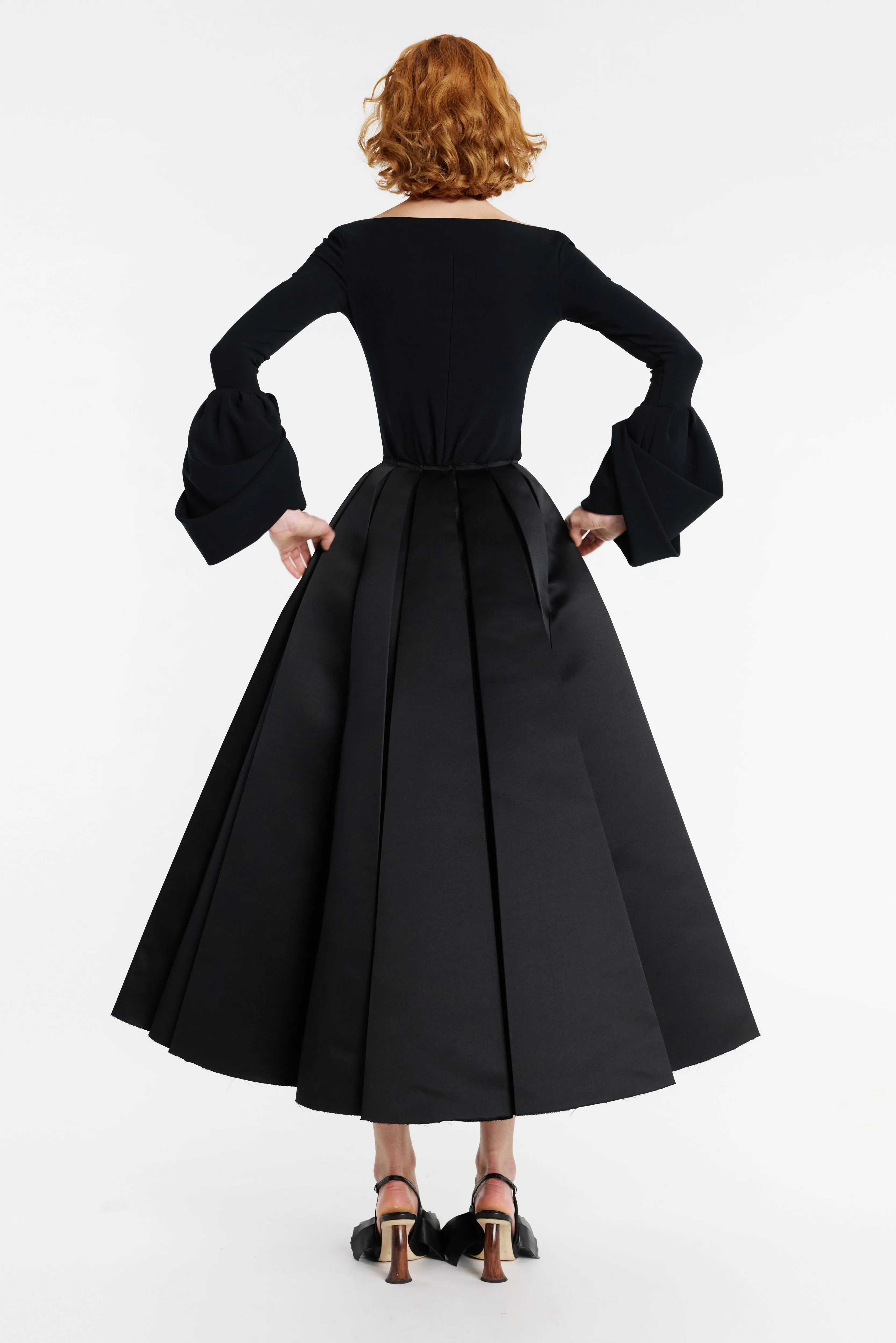 Adjustable Closure Cozy Tones Satin Panelled Skirt Black