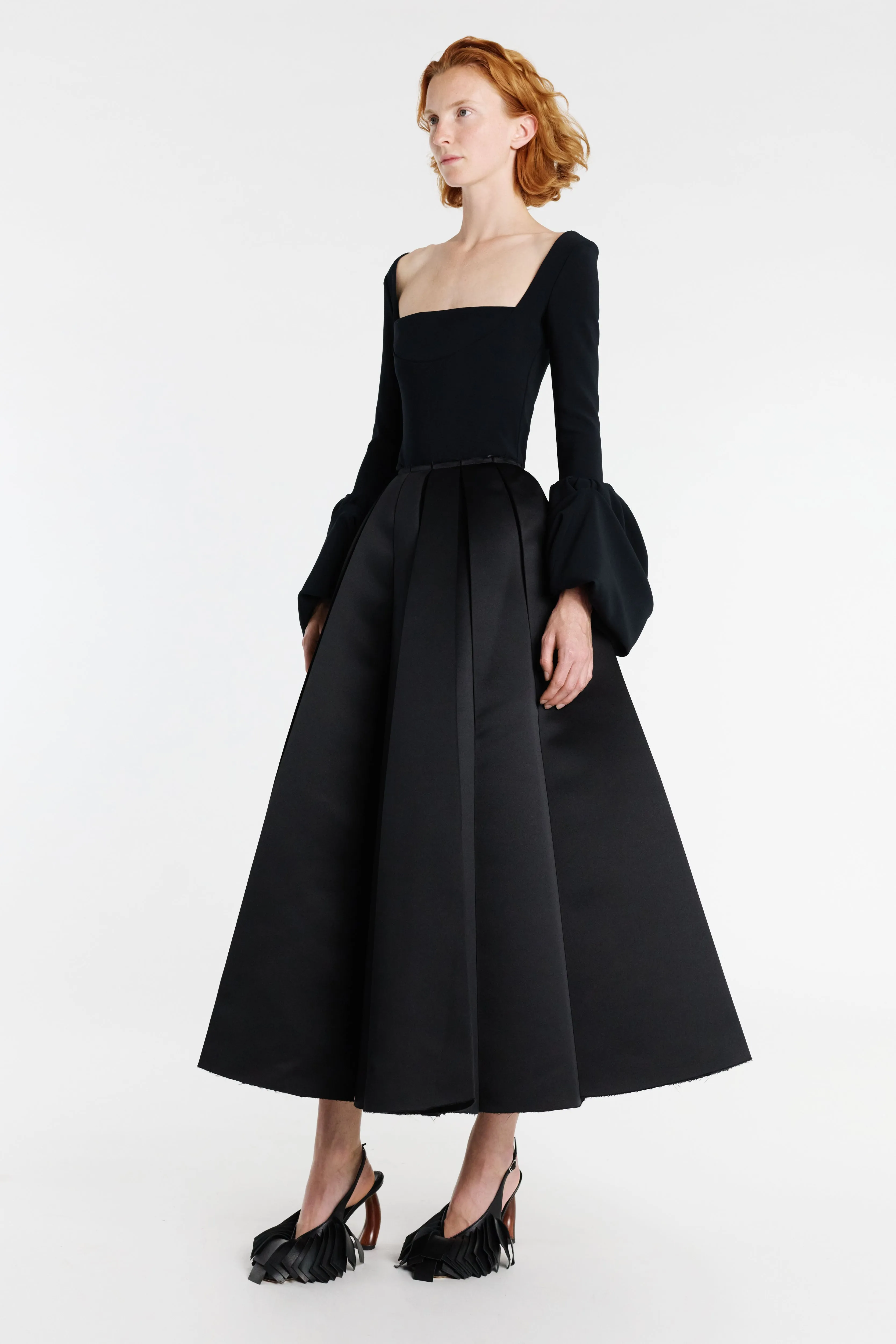 Satin Panelled Skirt Black Moisture Wicking Textile Scalloped Edge
