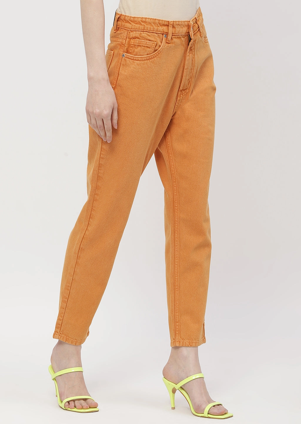 Madame Solid Orange Mom Fit Jeans Urban Look Any Time Wear
