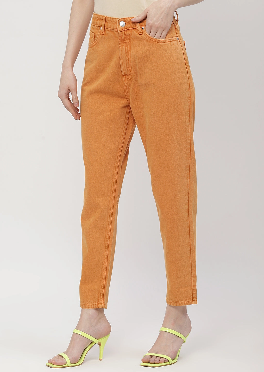 Smooth Breathable Simple Attire Madame Solid Orange Mom Fit Jeans
