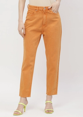 Madame Solid Orange Mom Fit Jeans Traveler Gear Nature Lover Night Out