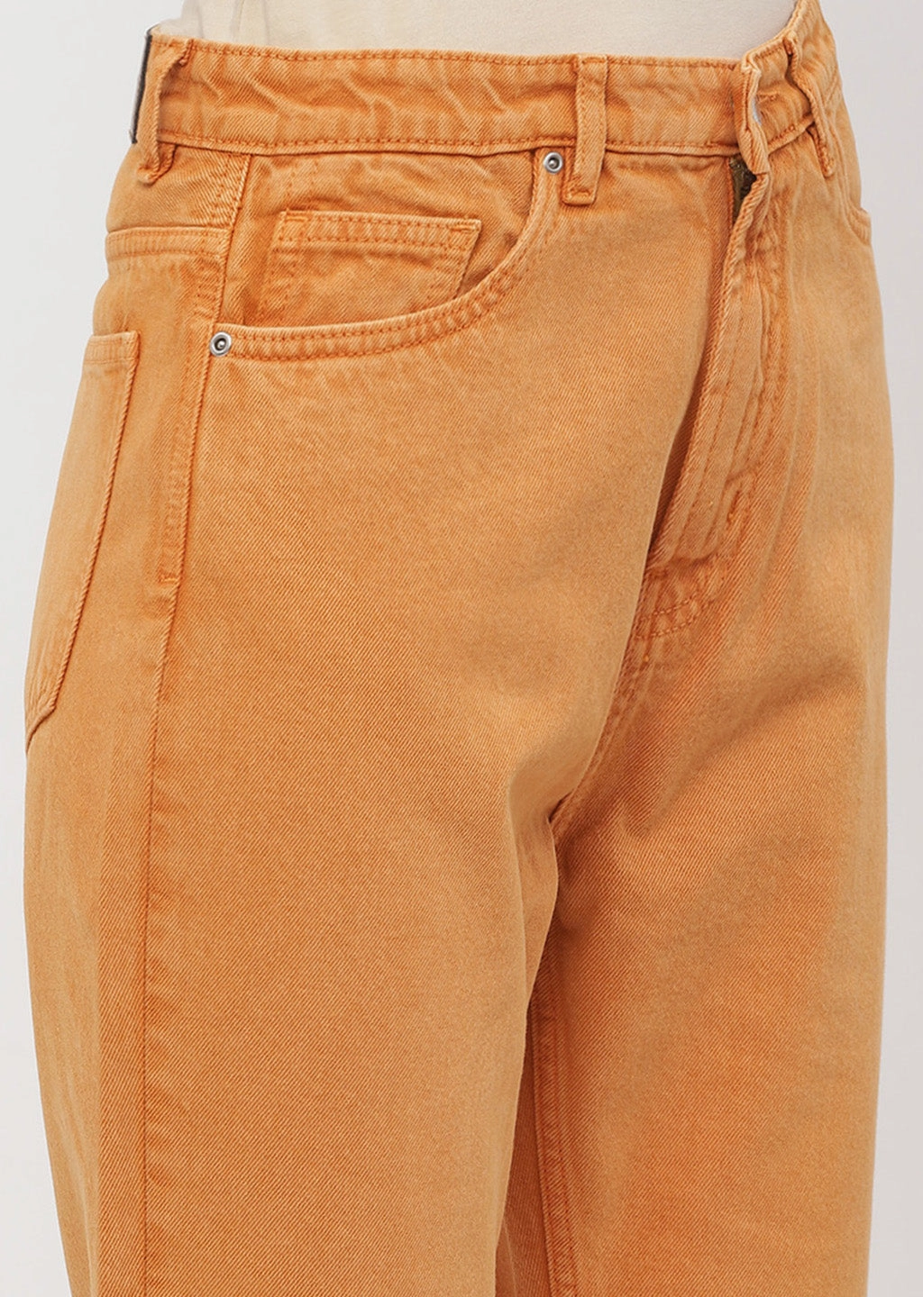 Madame Solid Orange Mom Fit Jeans Breathable Lining