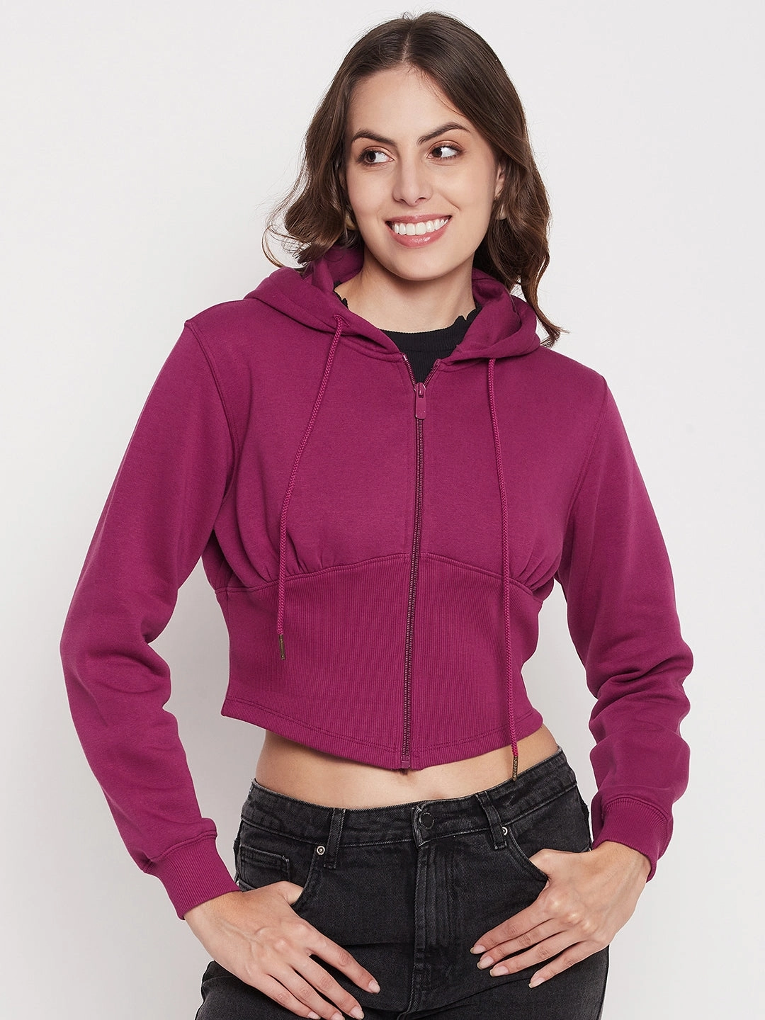 product sustainable future Fashionable Design Madame Crop Plum Corset Sweatshirt