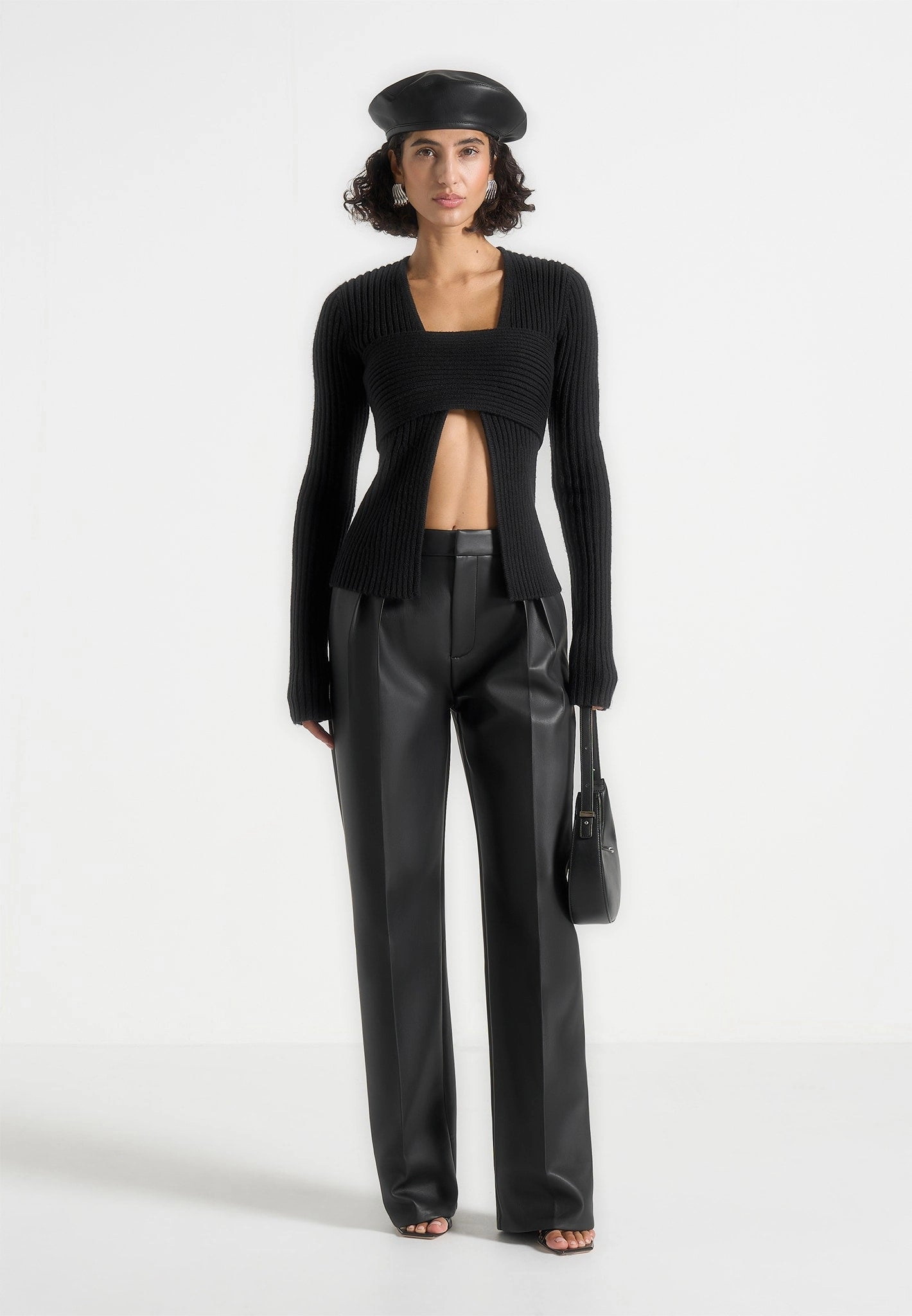 Modern Basic Elastic hem Marisa - 2-In-1 Knit Bandeau Cardigan - Black