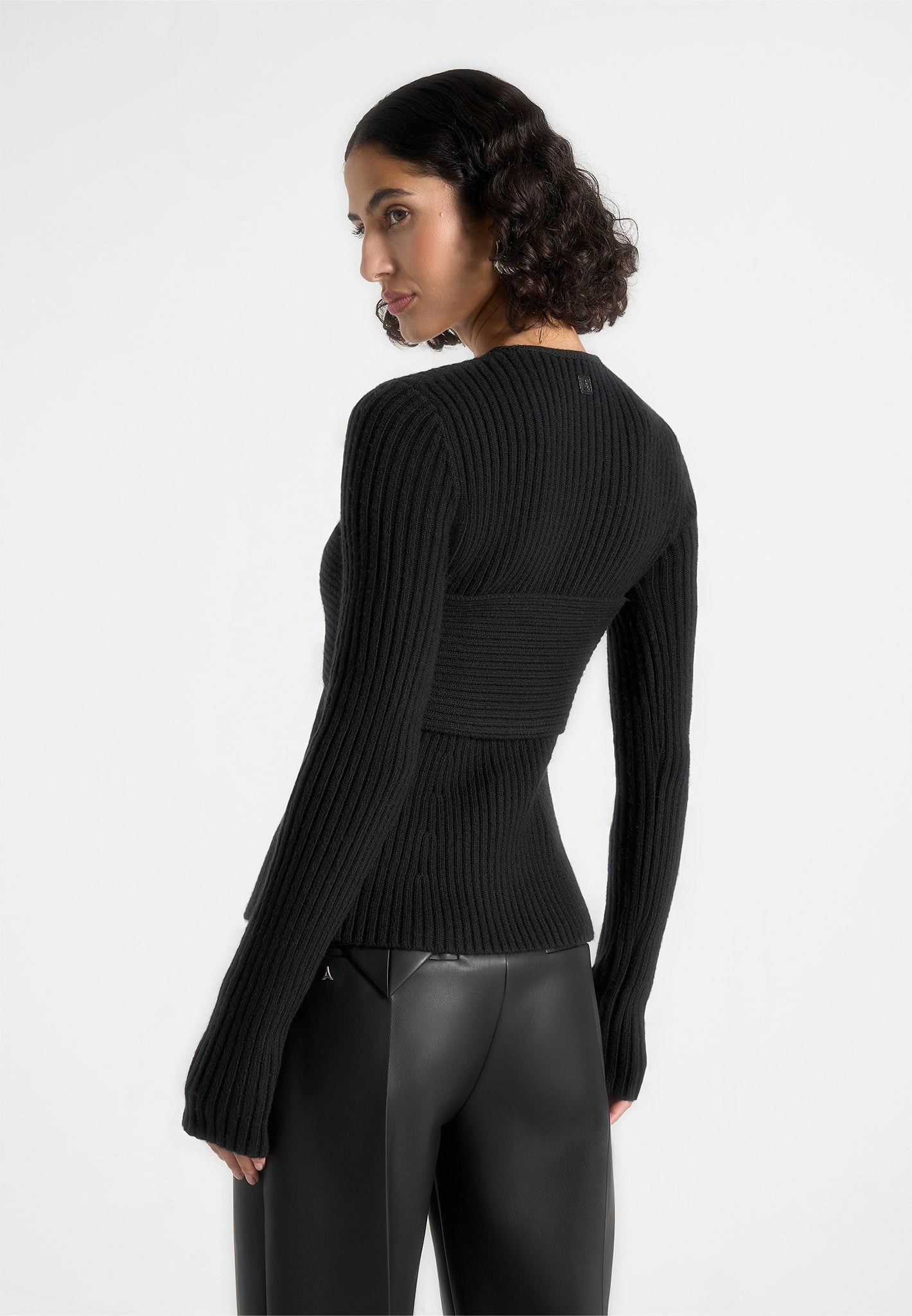 Marisa - 2-In-1 Knit Bandeau Cardigan - Black Ventilated Mesh Panel Merino Wool