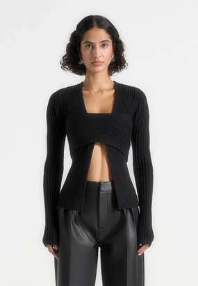 Marisa - 2-In-1 Knit Bandeau Cardigan - Black SheerWeight Knit Breathable fabric