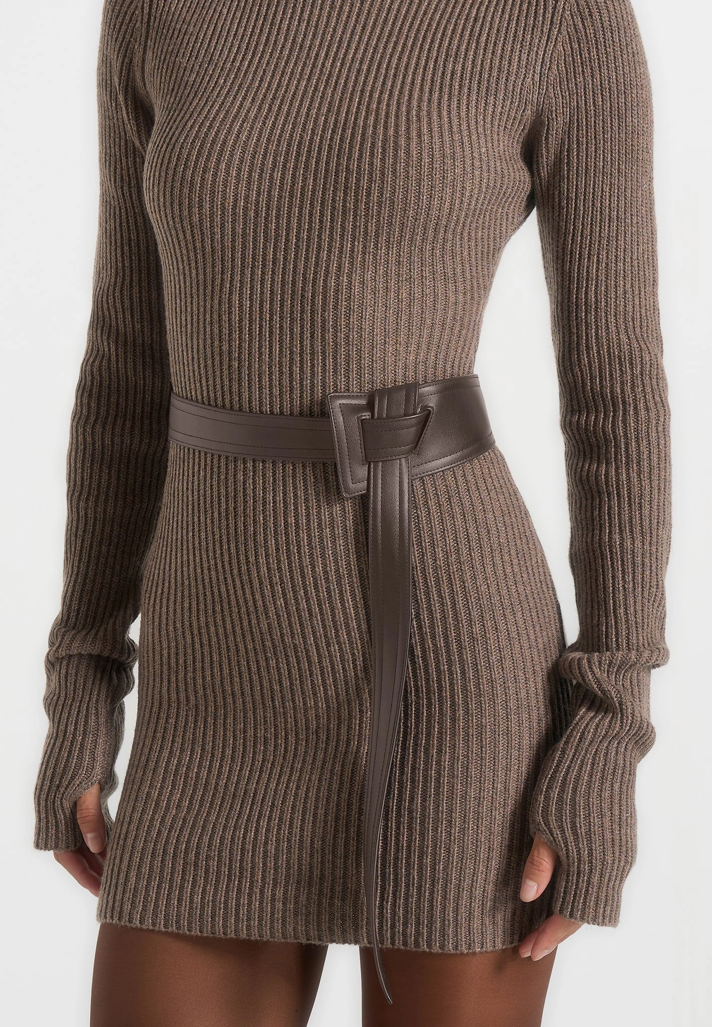 Thermal Regulation Layer Kalia - Roll Neck Knitted Mini Dress With Belt - Taupe