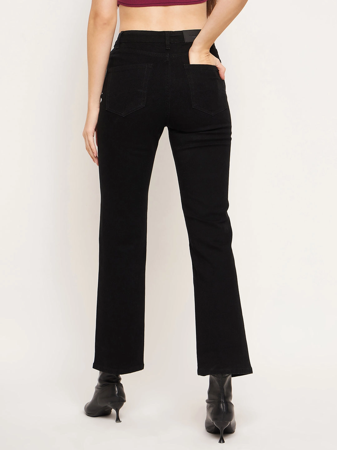Premium Material Stylish Essentials Madame Front Slit High-Rise Straight Black Jeans