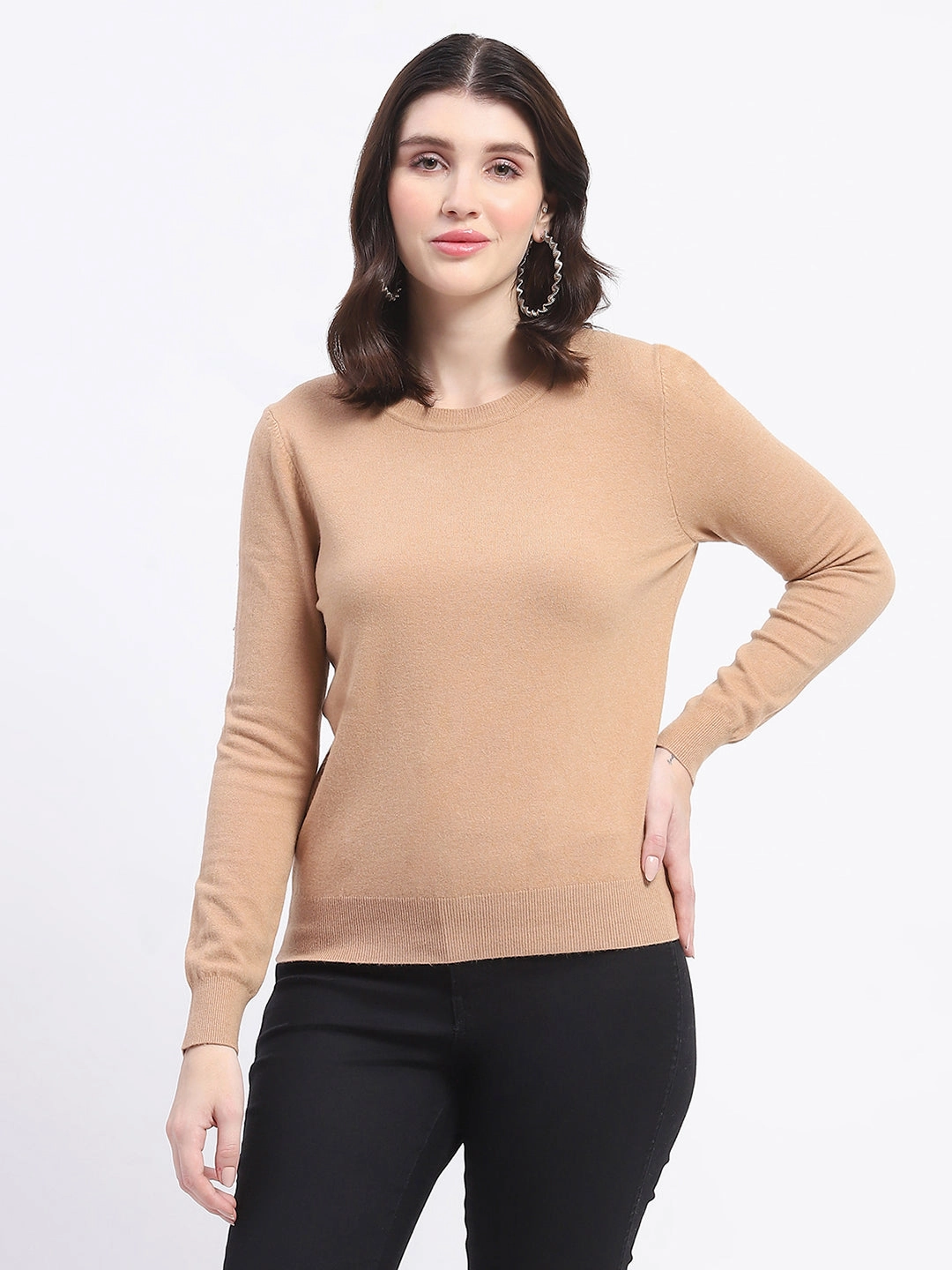 Waffle Knit Madame Crew Neck Brown Sweater