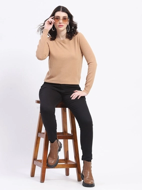 Madame Crew Neck Brown Sweater Quick Comfort Design Smart Fashion