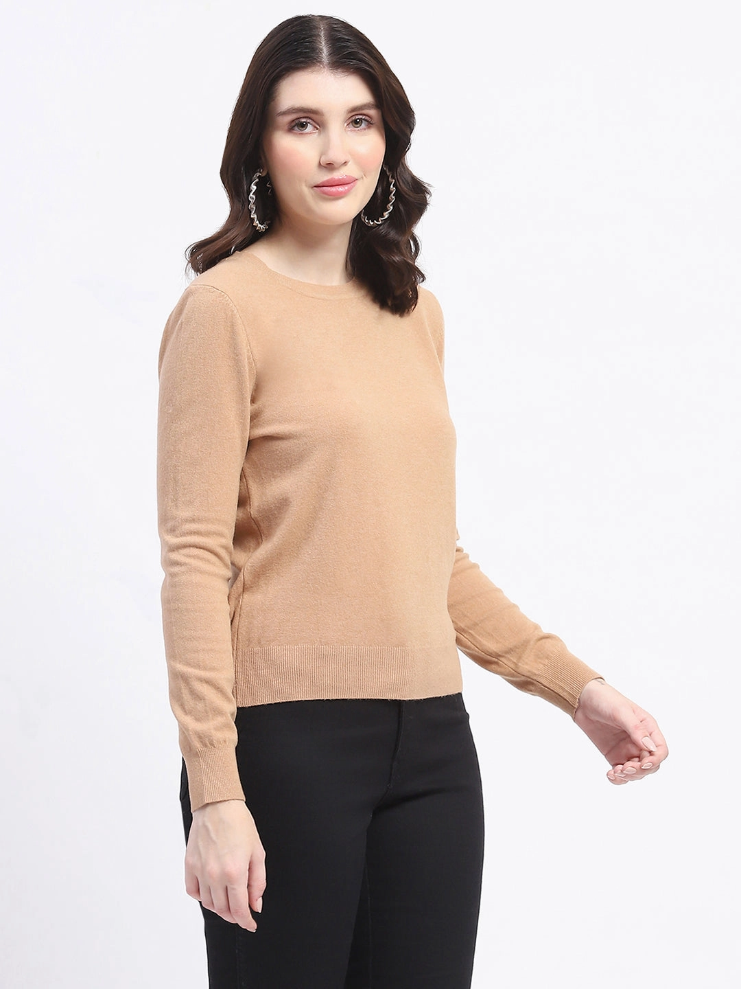 Madame Crew Neck Brown Sweater Knit Essentials Sleek Comfort