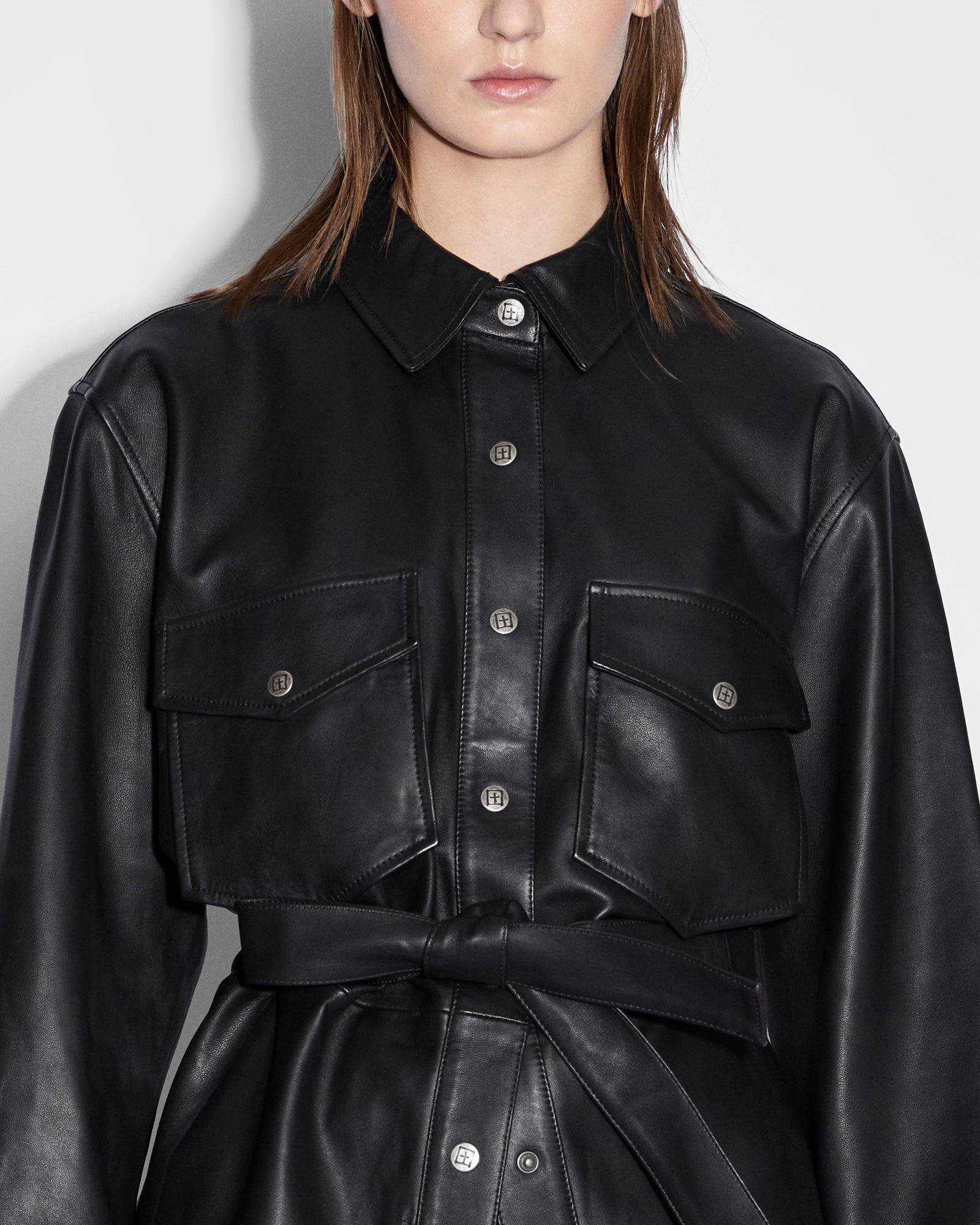 discounted Simple Look VOYAGER SHACKET BLACK LEATHER