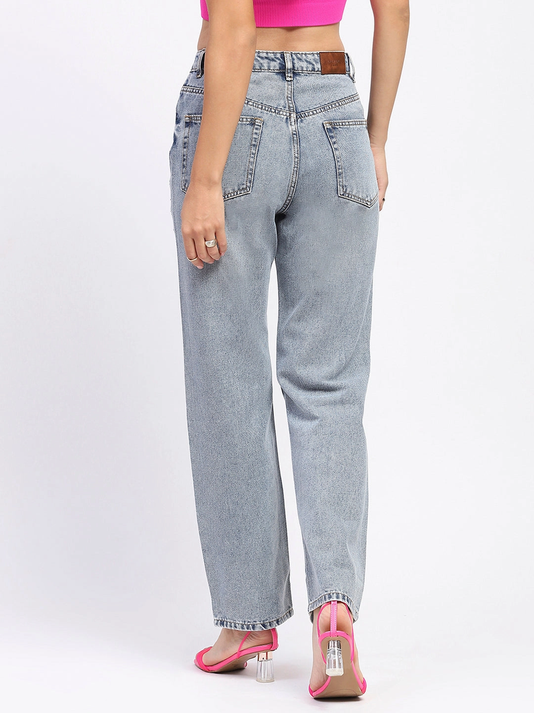 Neutral Daily Wear Madame Light Wash Embellished Light Blue Cotton Denim