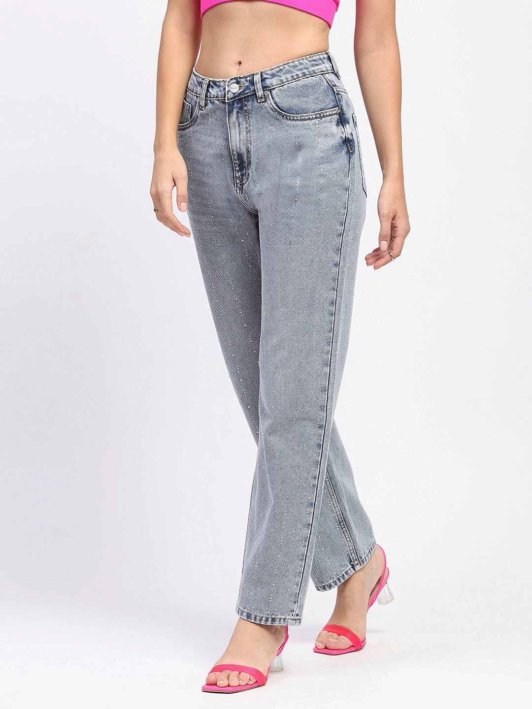 Life Ready Madame Light Wash Embellished Light Blue Cotton Denim