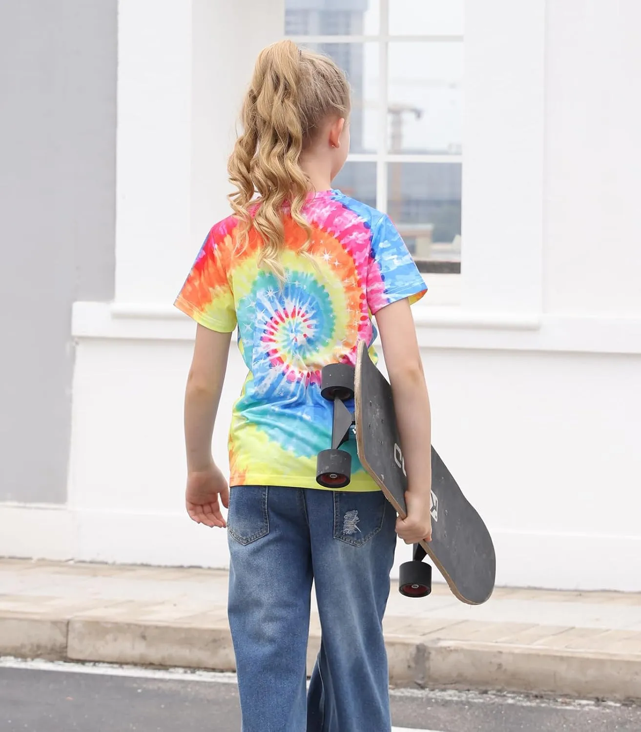 Vieille Kids Tie Dye Shirt Girls Boys Short Sleeve T-Shirts Hippies Senior Tees Tops 7-12 Years
