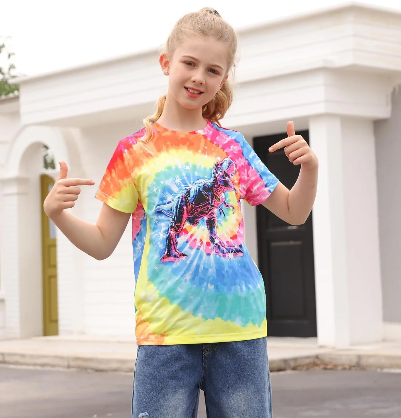 Vieille Kids Tie Dye Shirt Girls Boys Short Sleeve T-Shirts Hippies Senior Tees Tops 7-12 Years