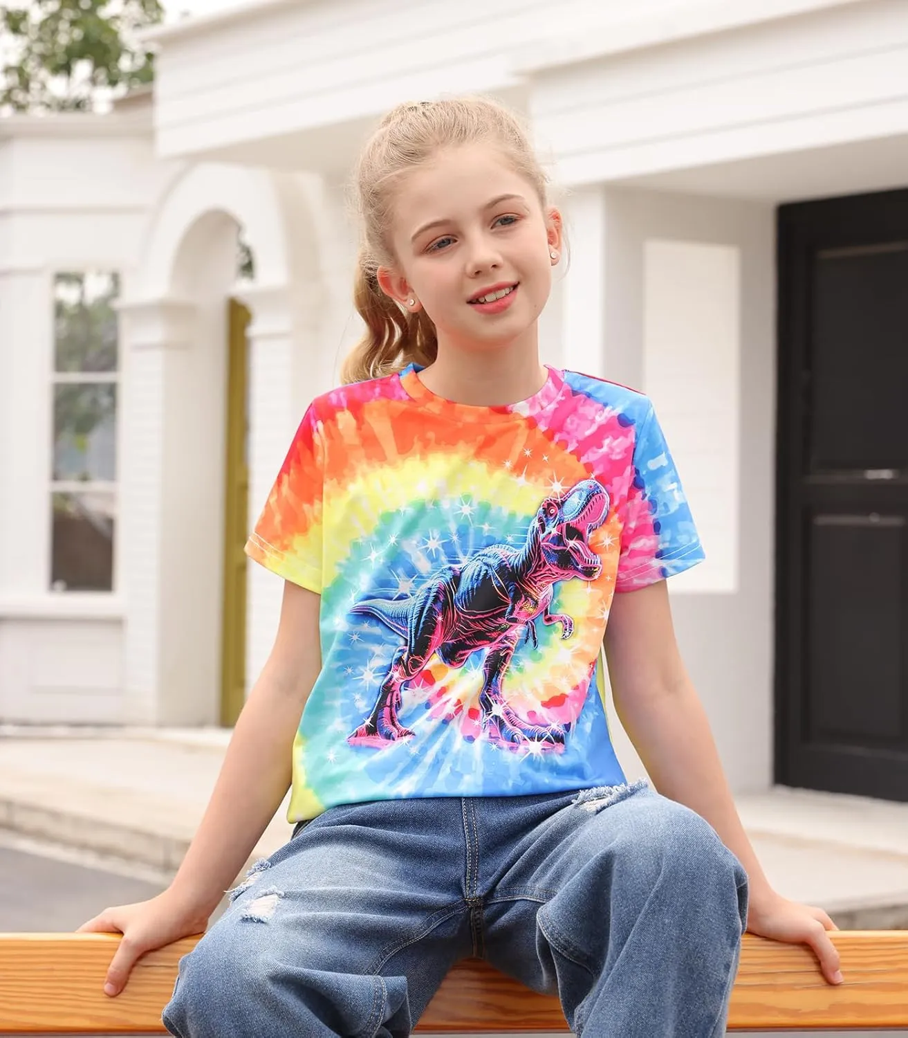 Vieille Kids Tie Dye Shirt Girls Boys Short Sleeve T-Shirts Hippies Senior Tees Tops 7-12 Years