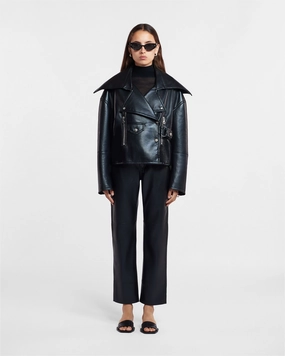 Flat Lock Seams Vinni - Okobor? Alt-Leather Pants - Black