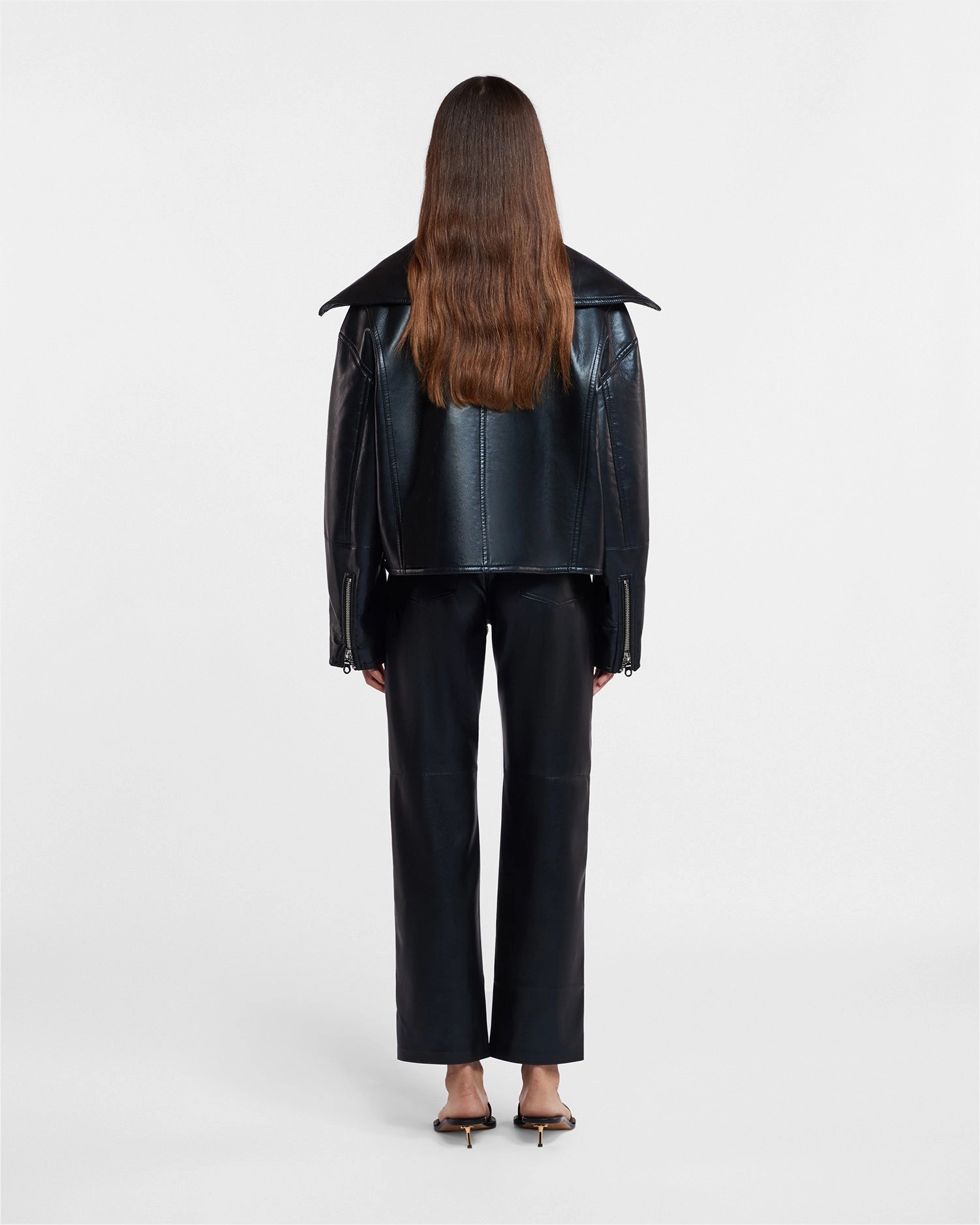 Vinni - Okobor? Alt-Leather Pants - Black Double Stitched Seams Sporty Fit
