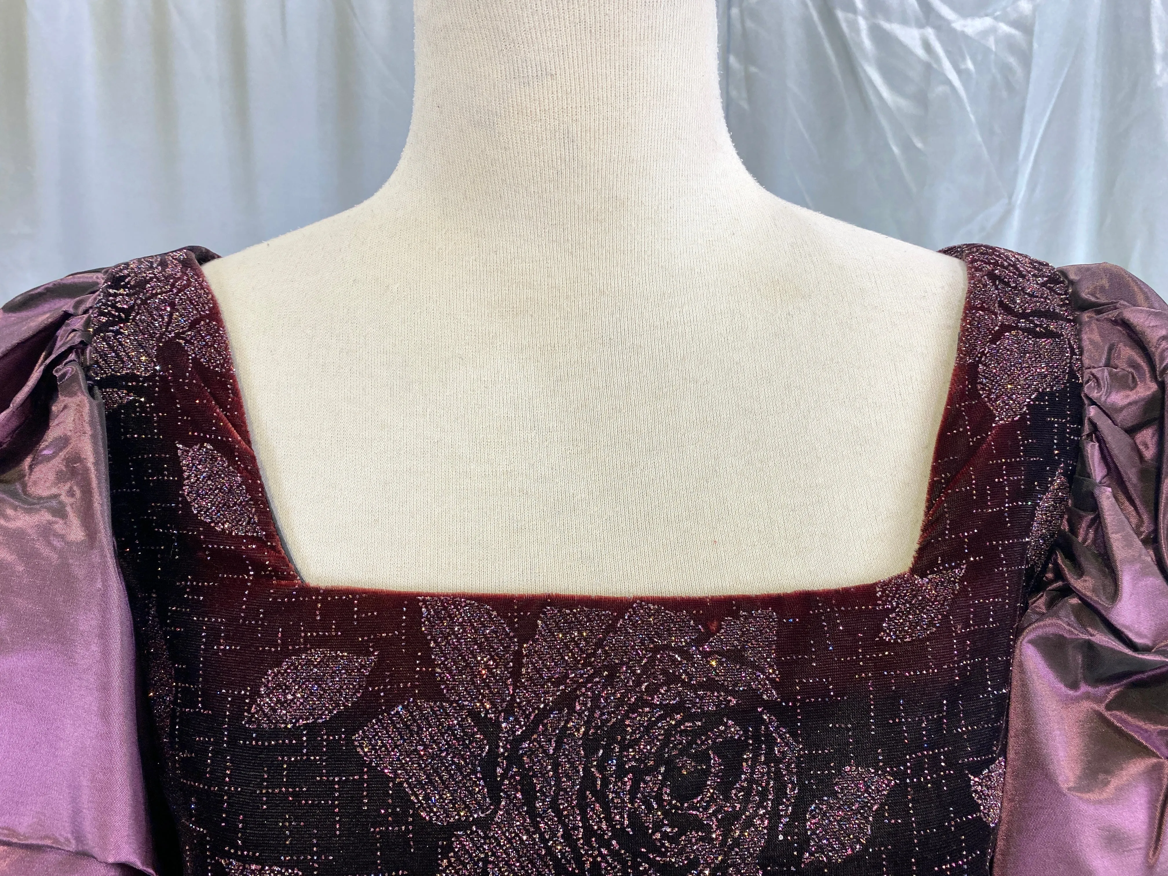 Vintage 1980s Purple Velvet & Taffeta Prom/ Party Dress, Floral Sparkle Bodice, Medium