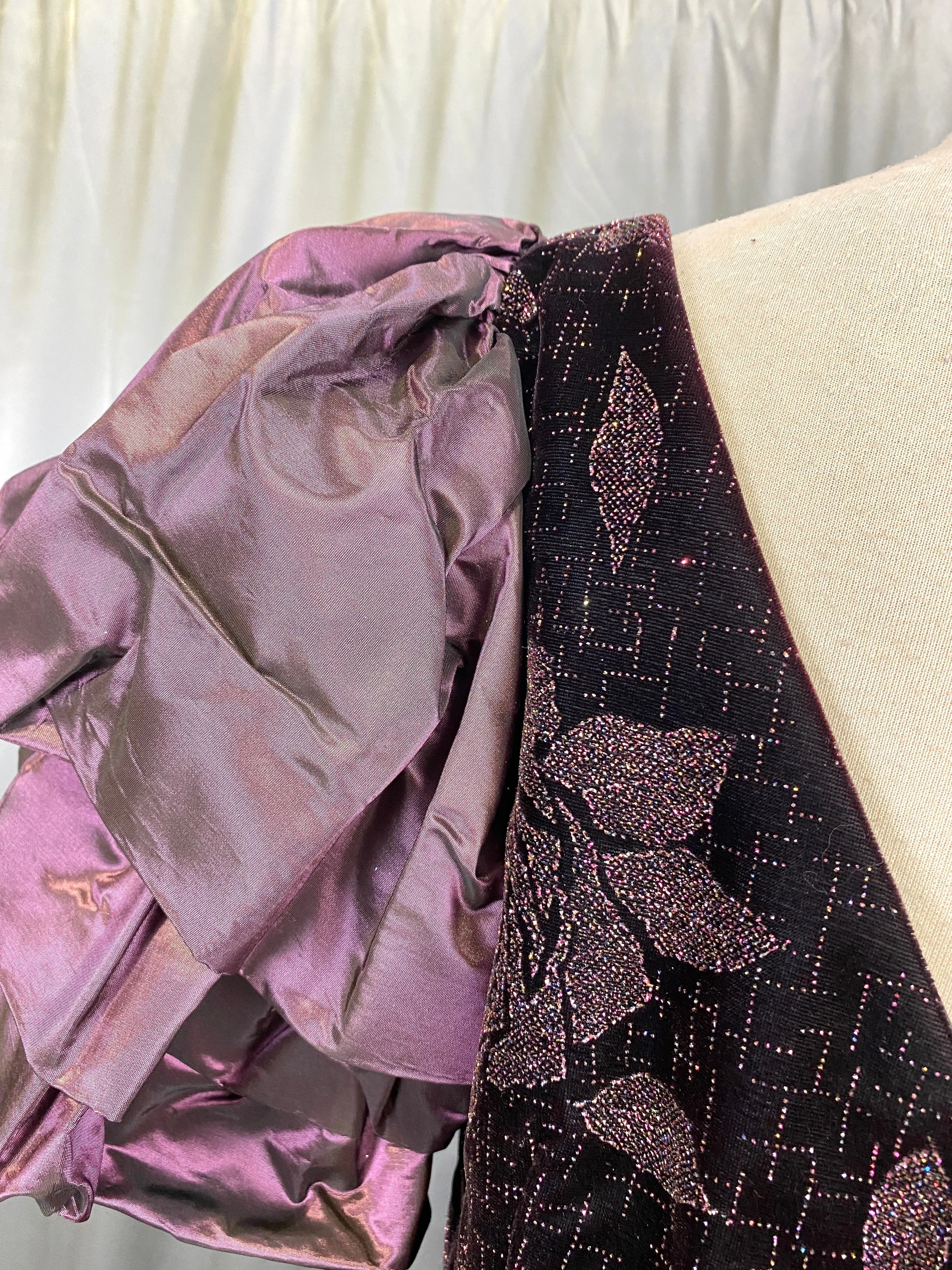 Vintage 1980s Purple Velvet & Taffeta Prom/ Party Dress, Floral Sparkle Bodice, Medium