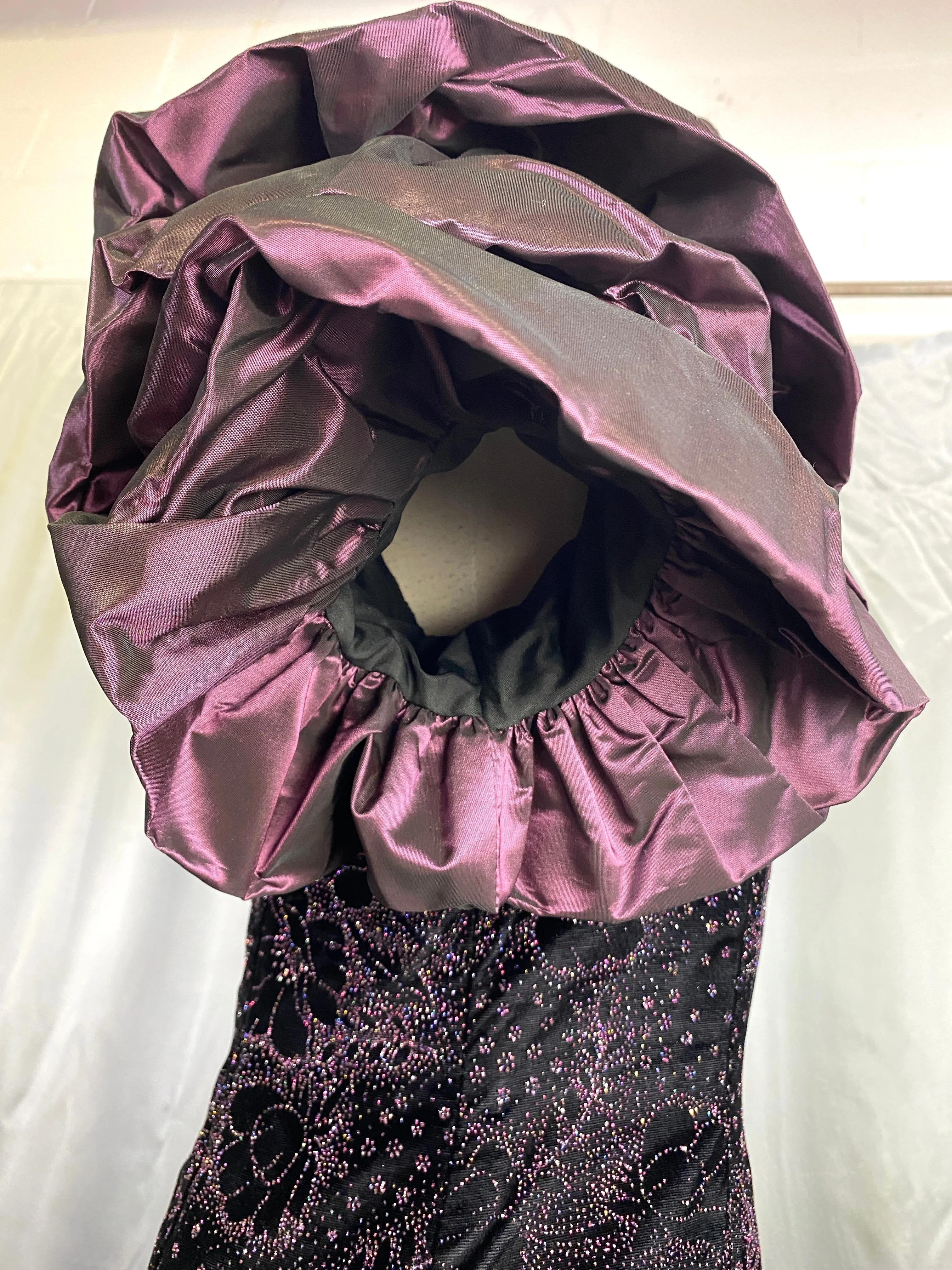 Vintage 1980s Purple Velvet & Taffeta Prom/Party Dress, Floral Sparkle Bodice, S-M