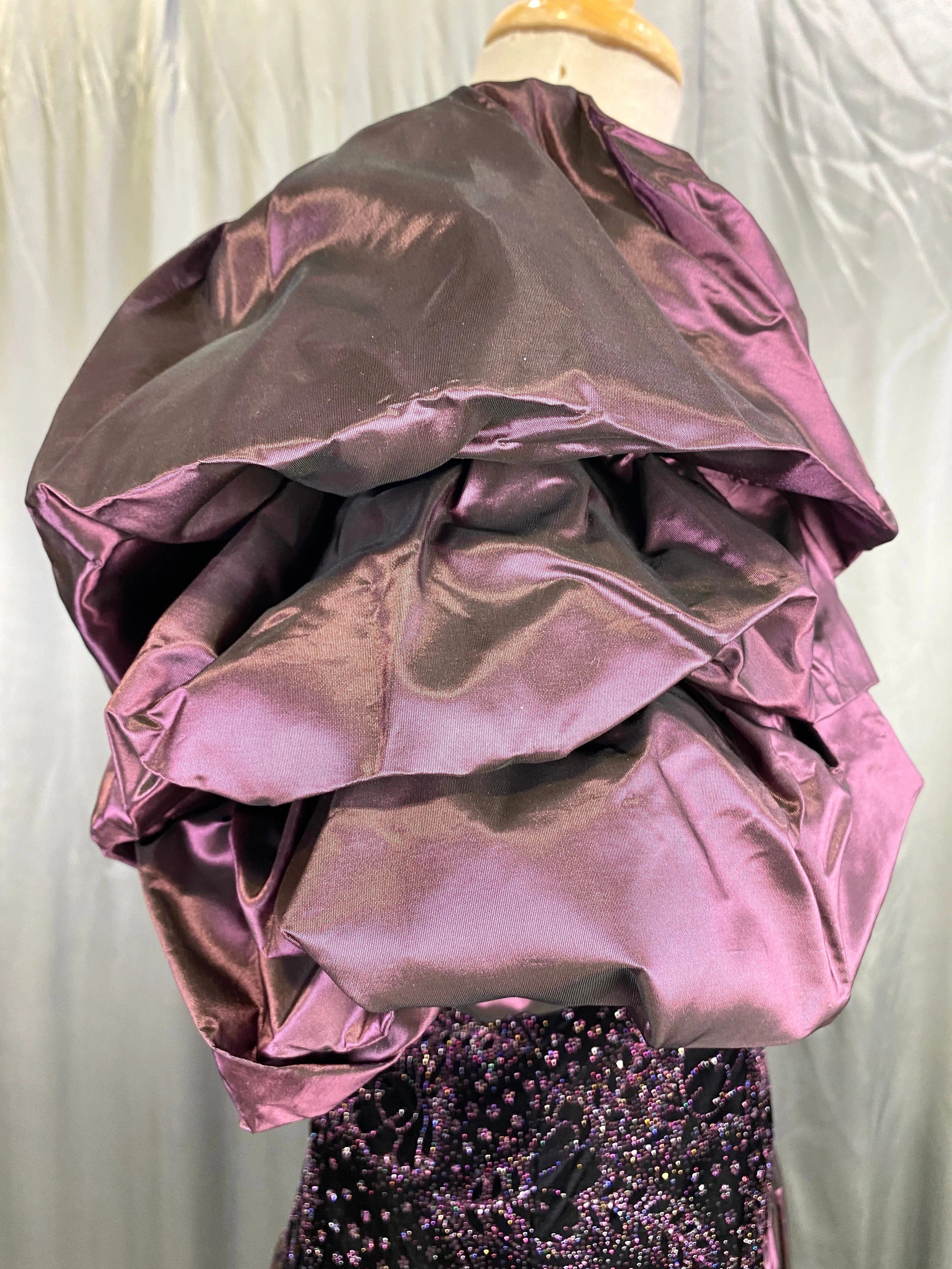 Vintage 1980s Purple Velvet & Taffeta Prom/Party Dress, Floral Sparkle Bodice, S-M