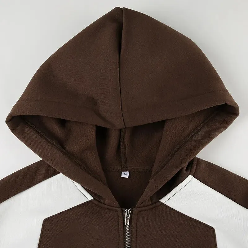 Vintage Brown Hoodies Zip-Up Coat