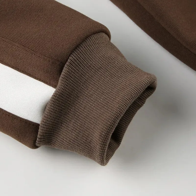 Vintage Brown Hoodies Zip-Up Coat