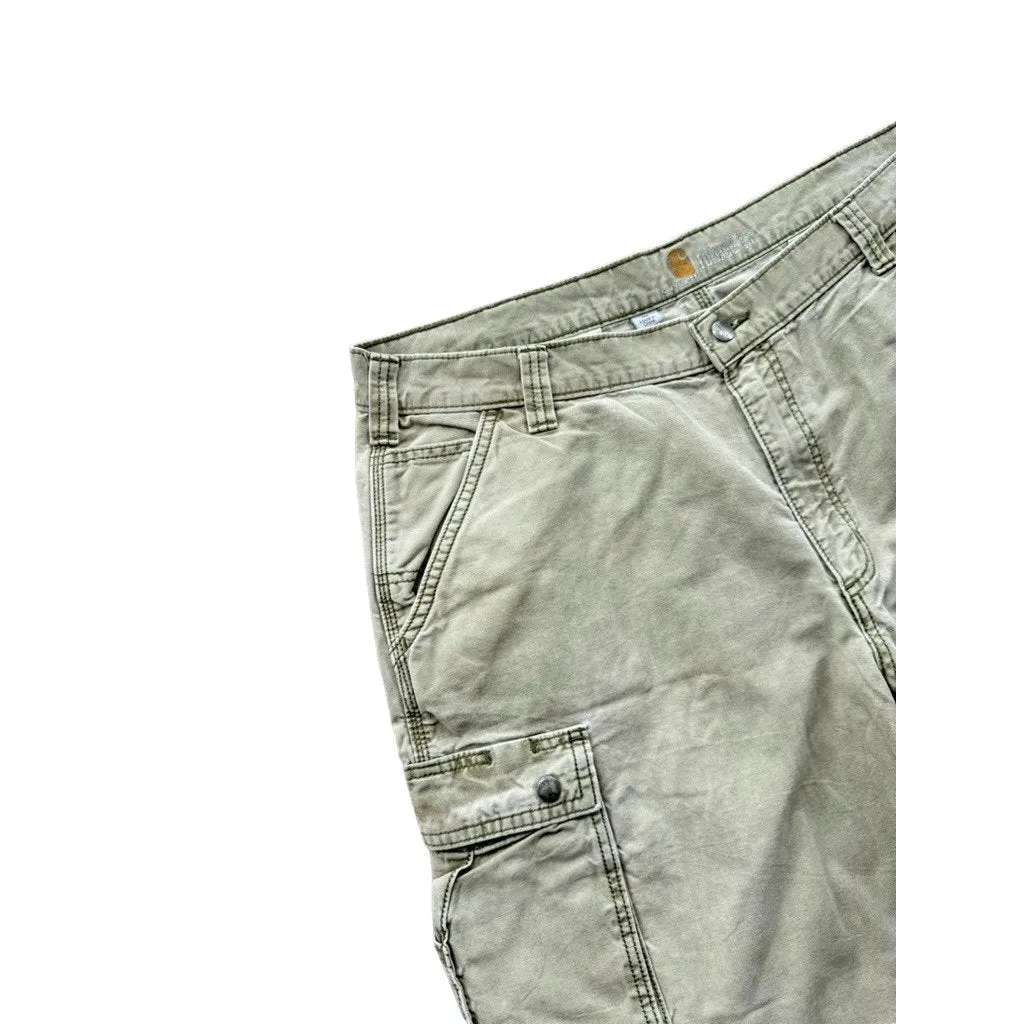 Vintage Carhartt Distressed Relaxed Fit Light Olive Cargo Shorts 40W