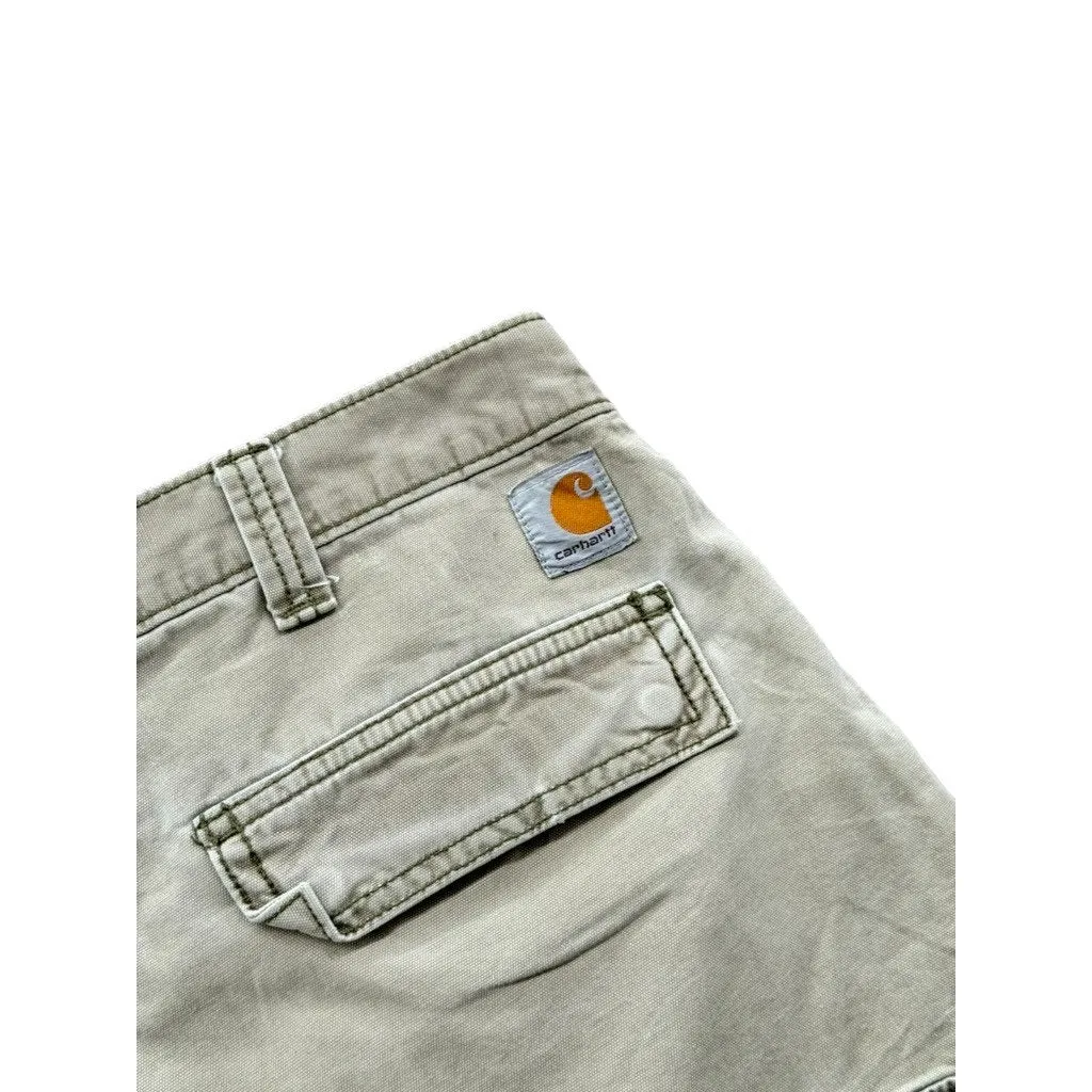 Vintage Carhartt Distressed Relaxed Fit Light Olive Cargo Shorts 40W
