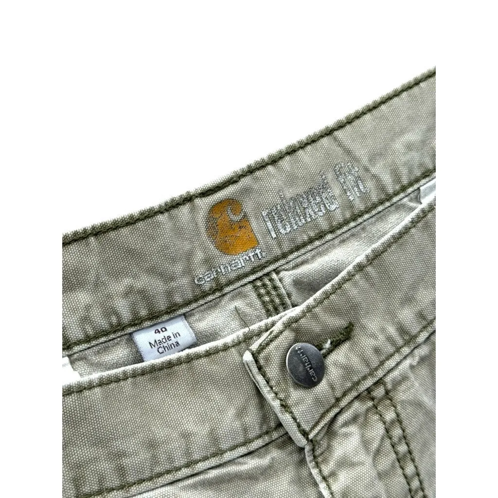 Vintage Carhartt Distressed Relaxed Fit Light Olive Cargo Shorts 40W