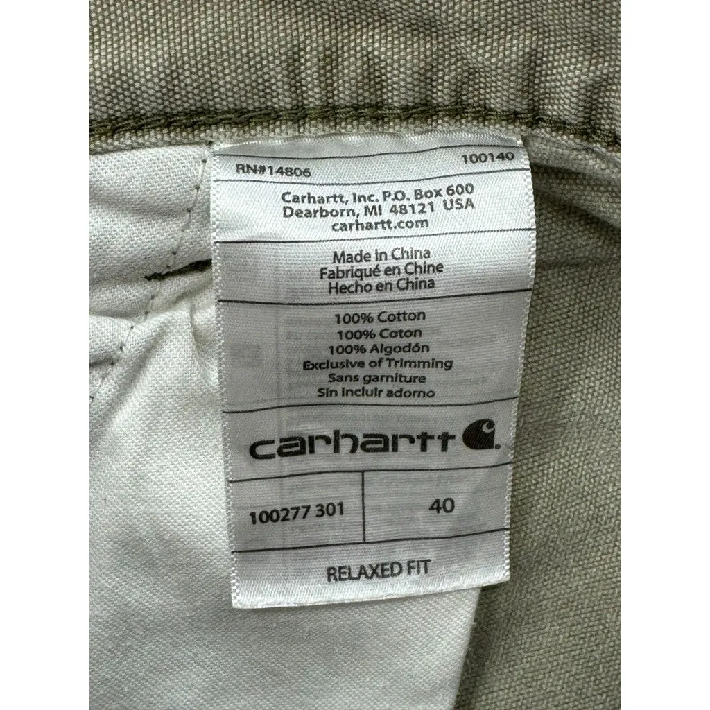 Vintage Carhartt Distressed Relaxed Fit Light Olive Cargo Shorts 40W