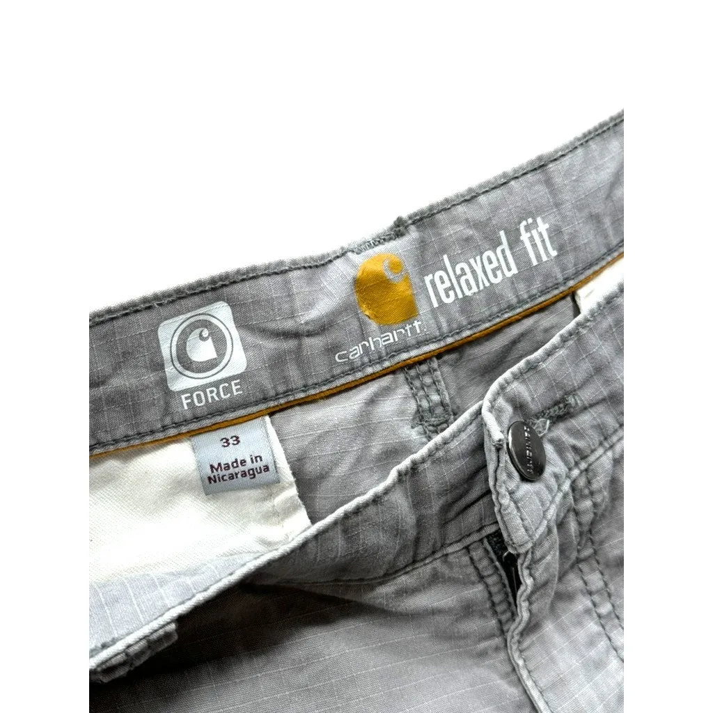 Vintage Carhartt Force Distressed Relaxed Fit Grey Cargo Shorts 33W