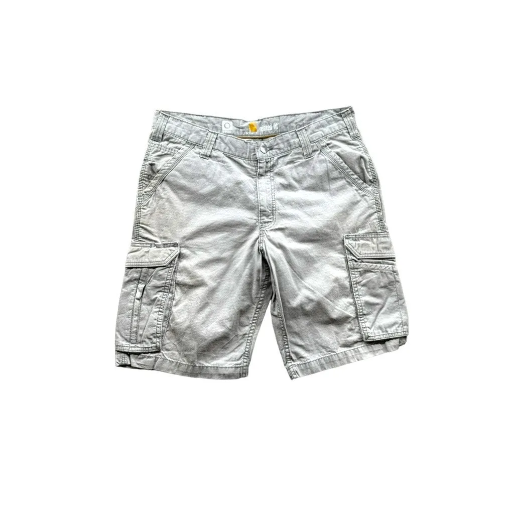 Vintage Carhartt Force Distressed Relaxed Fit Grey Cargo Shorts 33W