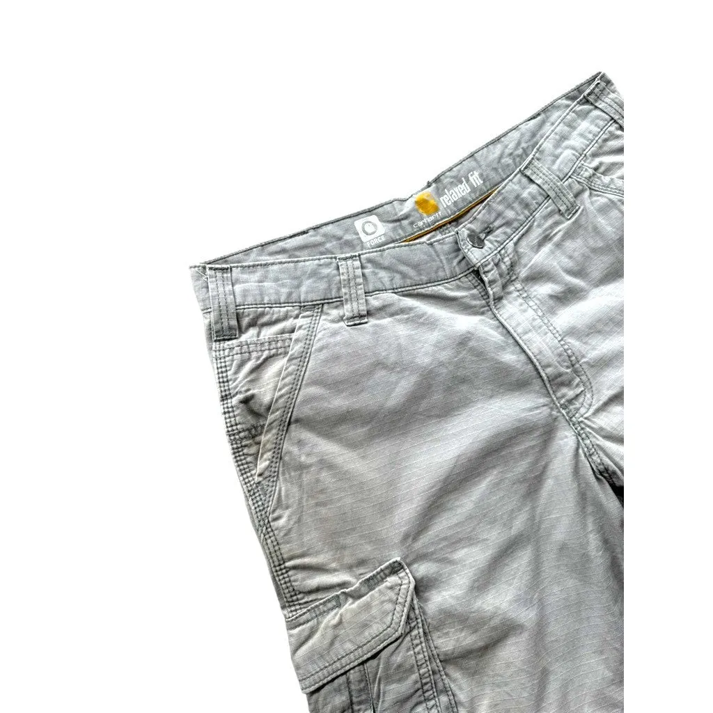 Vintage Carhartt Force Distressed Relaxed Fit Grey Cargo Shorts 33W