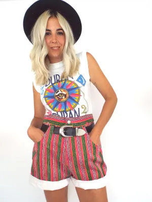 Vintage Colorful Striped High-Waist Roll Cuff Shorts -- Size 29/30