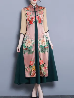 Vintage Floral Layered Two Pieces Dresses